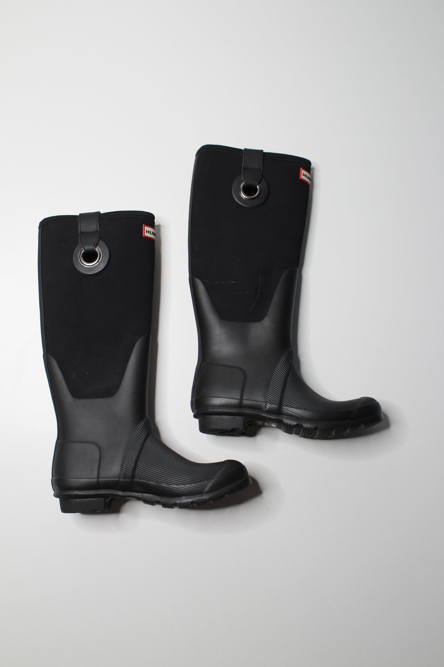 Hunter black rubber/neoprene rain boots, size 8 (EU39)