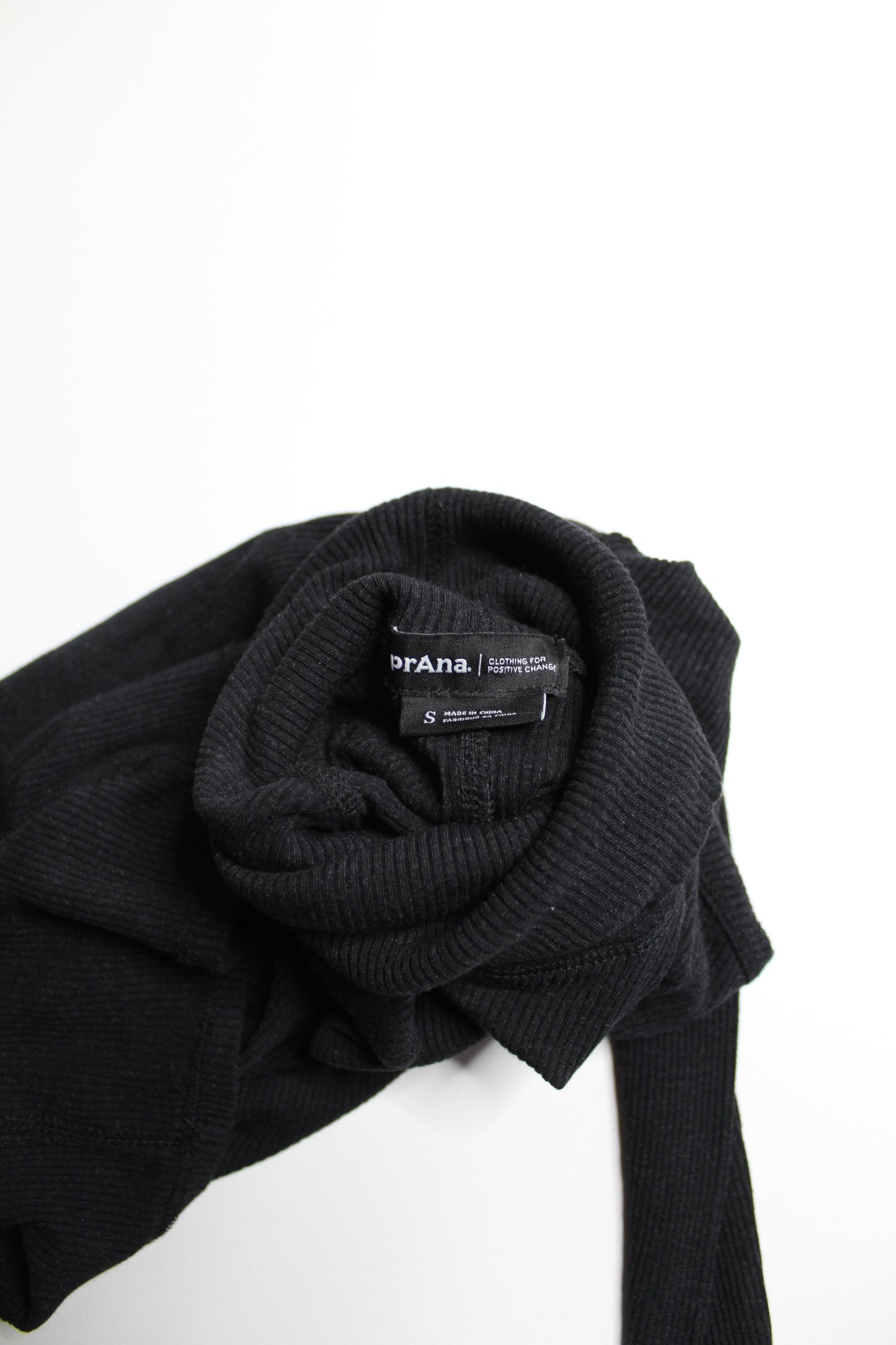 Prana black ribbed turtleneck long sleeve, size small