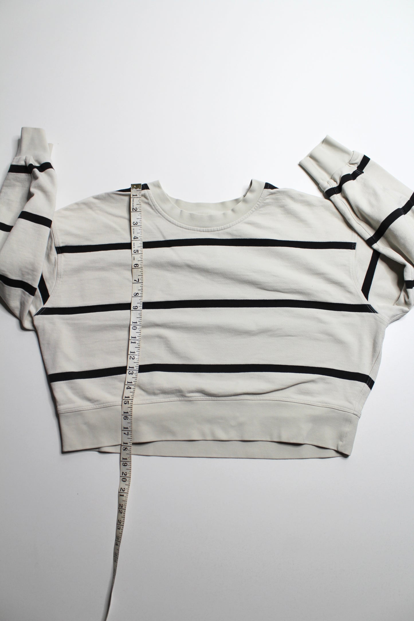 Lululemon bone striped ‘perfectly oversized cropped crew’ sweater, size 6 (oversized fit)