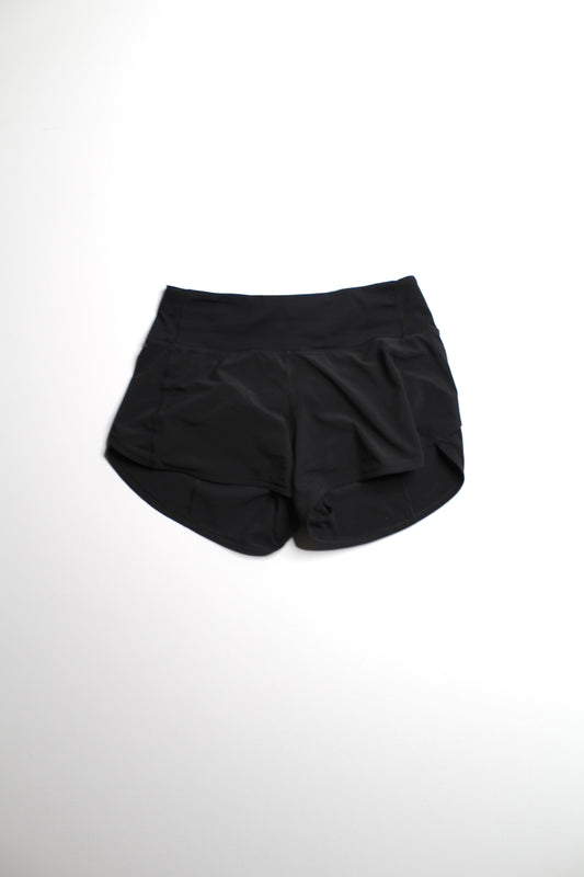 Lululemon black ‘speed’ shorts, size 4