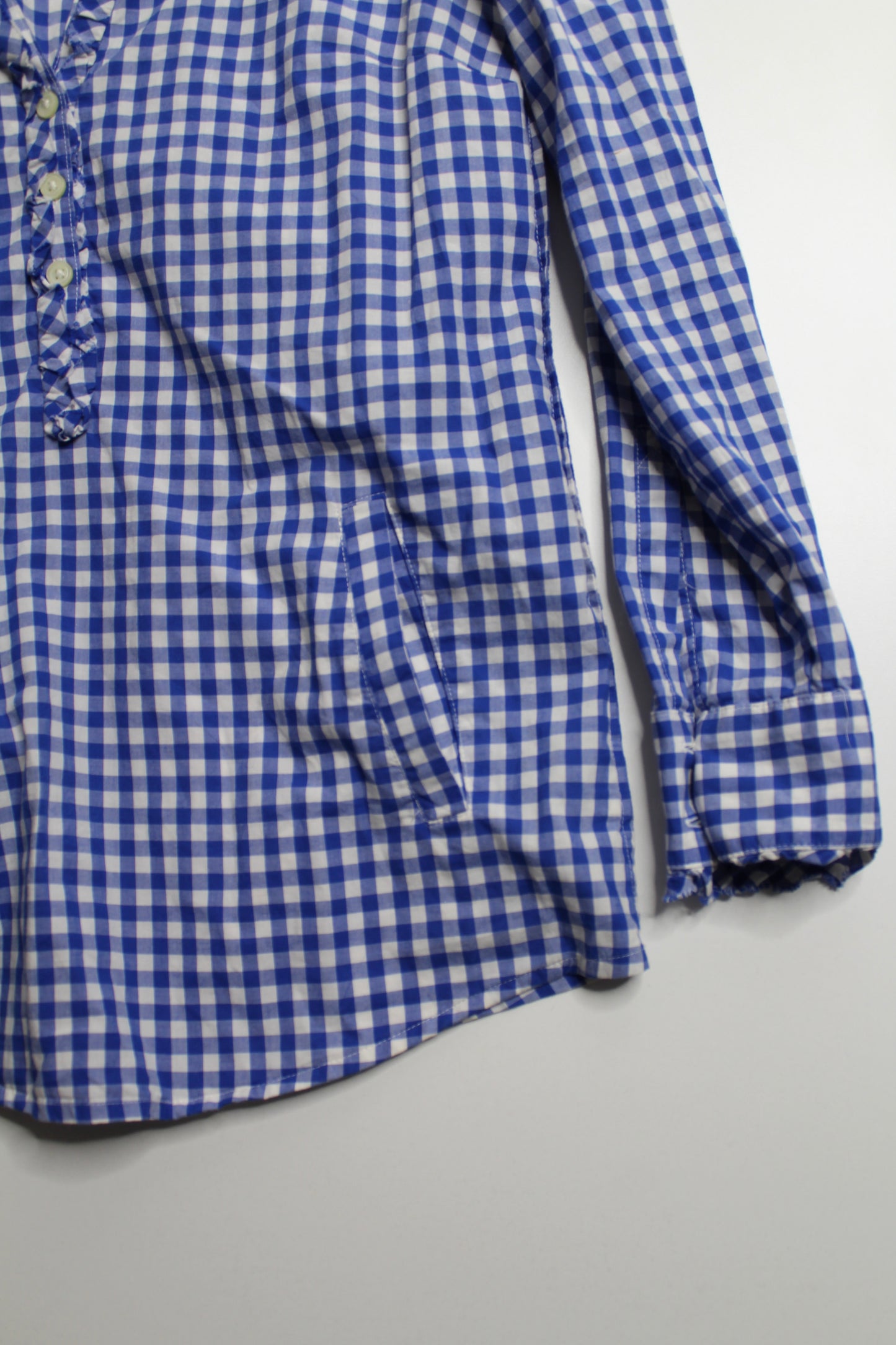 Banana Republic blue/white pullover checkered tunic blouse, size small