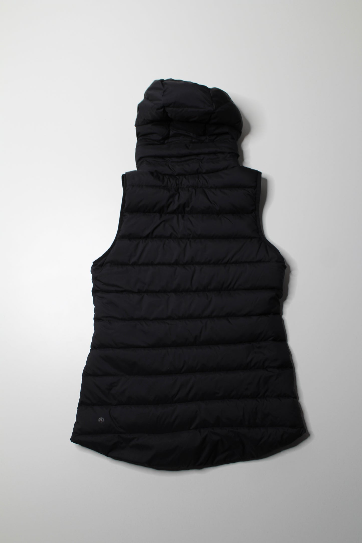 Lululemon black puffer vest with hood, size 6