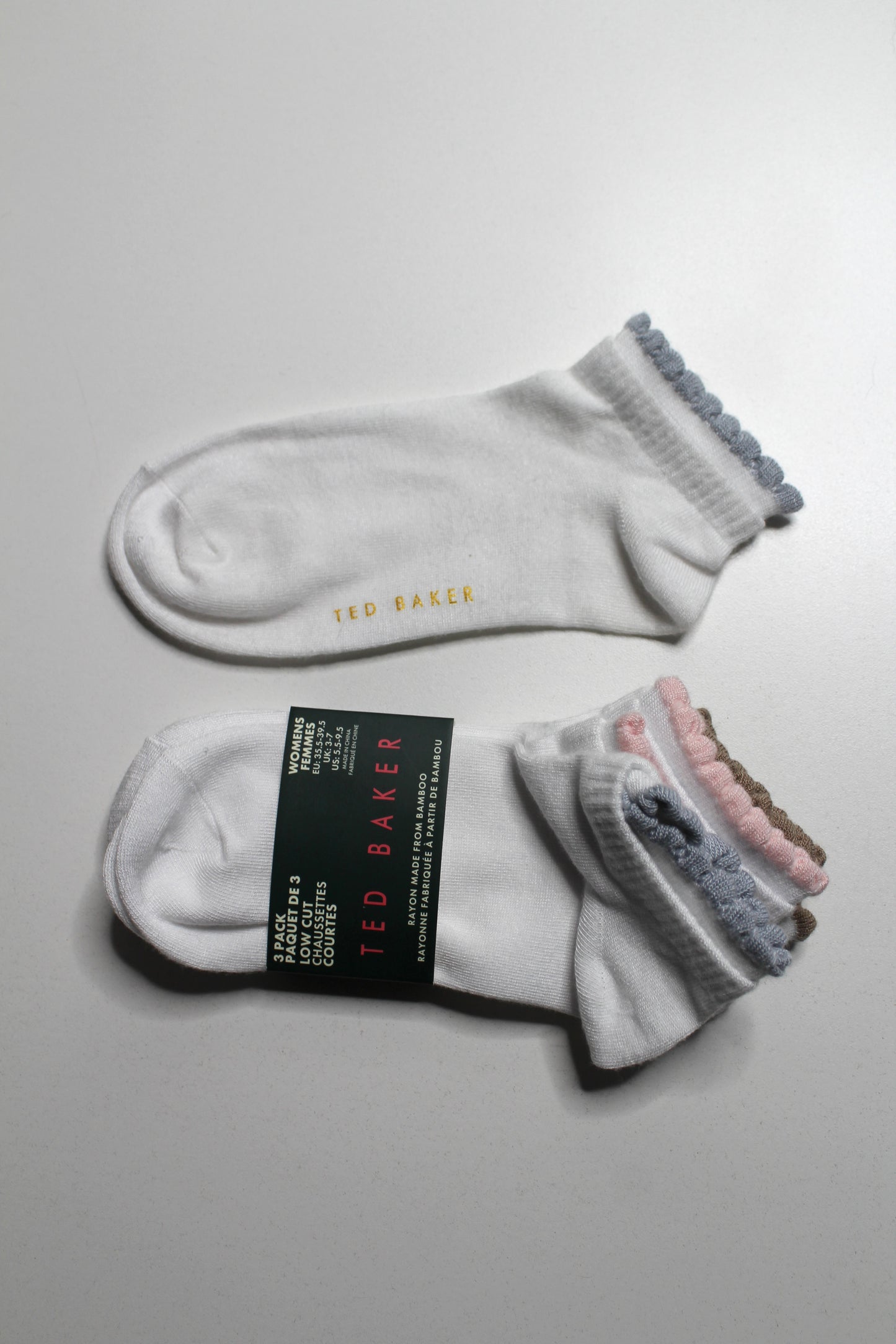 Ted Baker 3 pack double cuff ankle socks, size 5.5-9.5 *new with tags