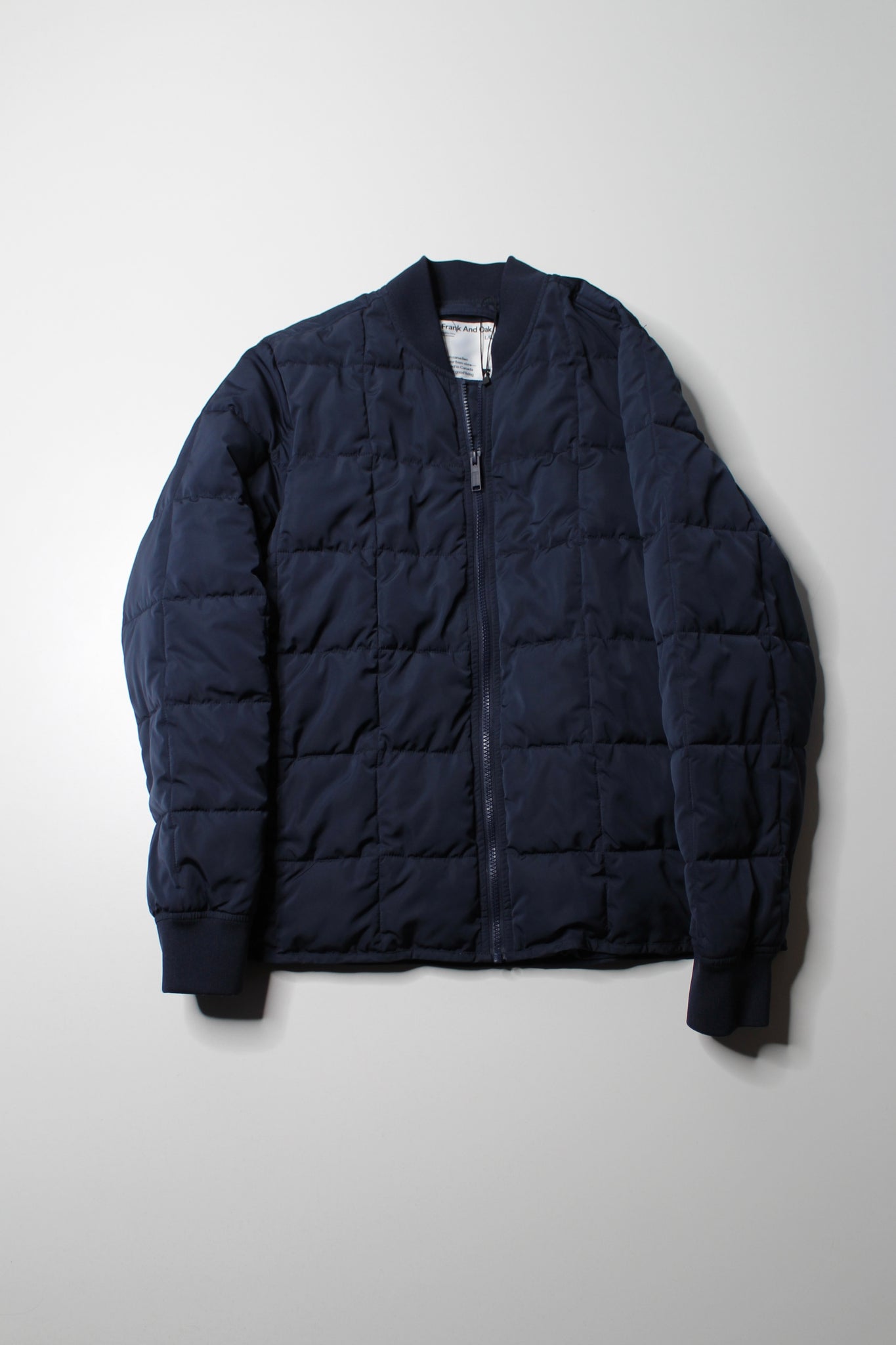 Frank And Oak navy quilted bomber jacket, size large