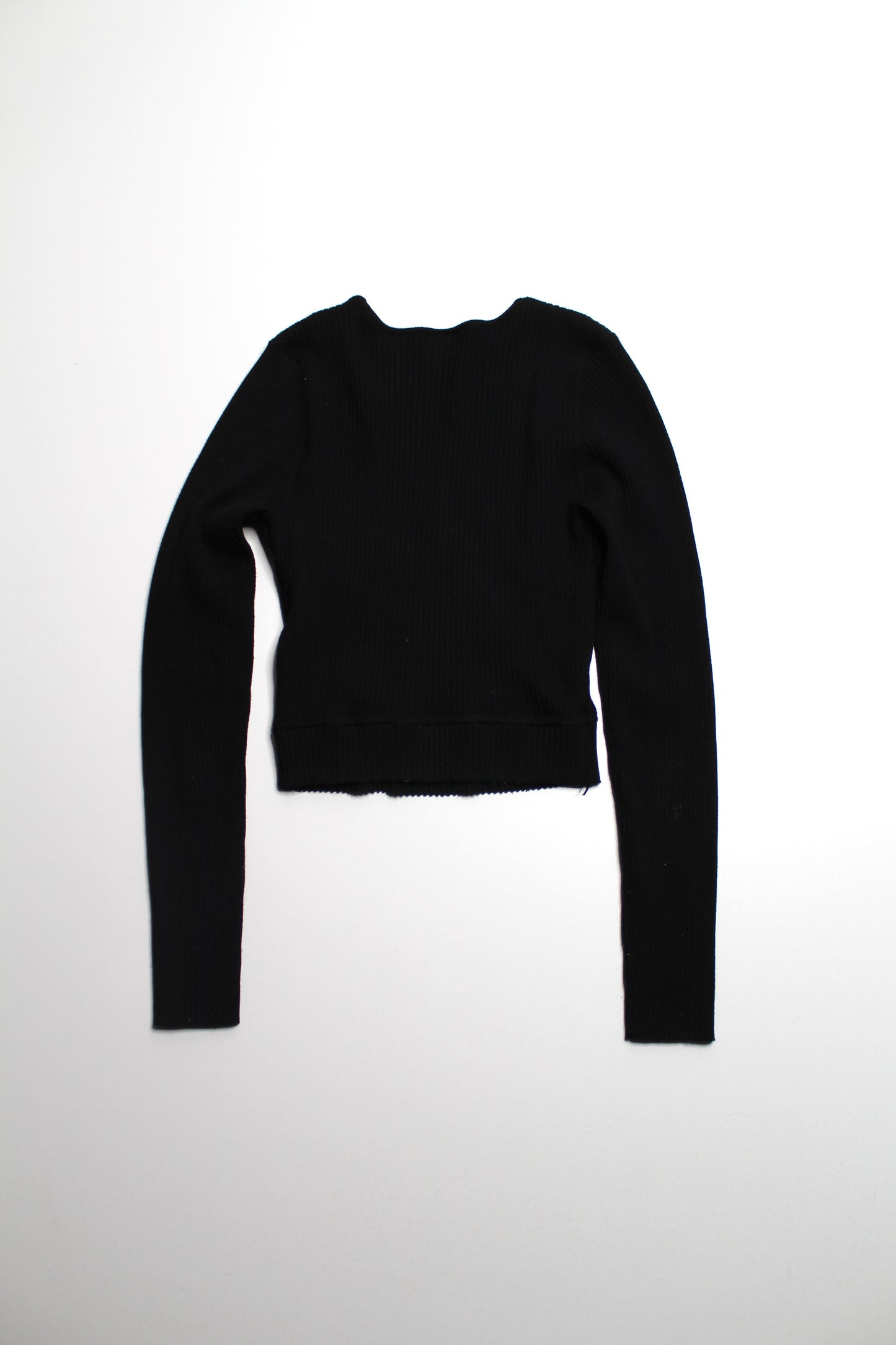 Aritzia Wilfred black faux wrap ribbed knit long sleeve, size medium