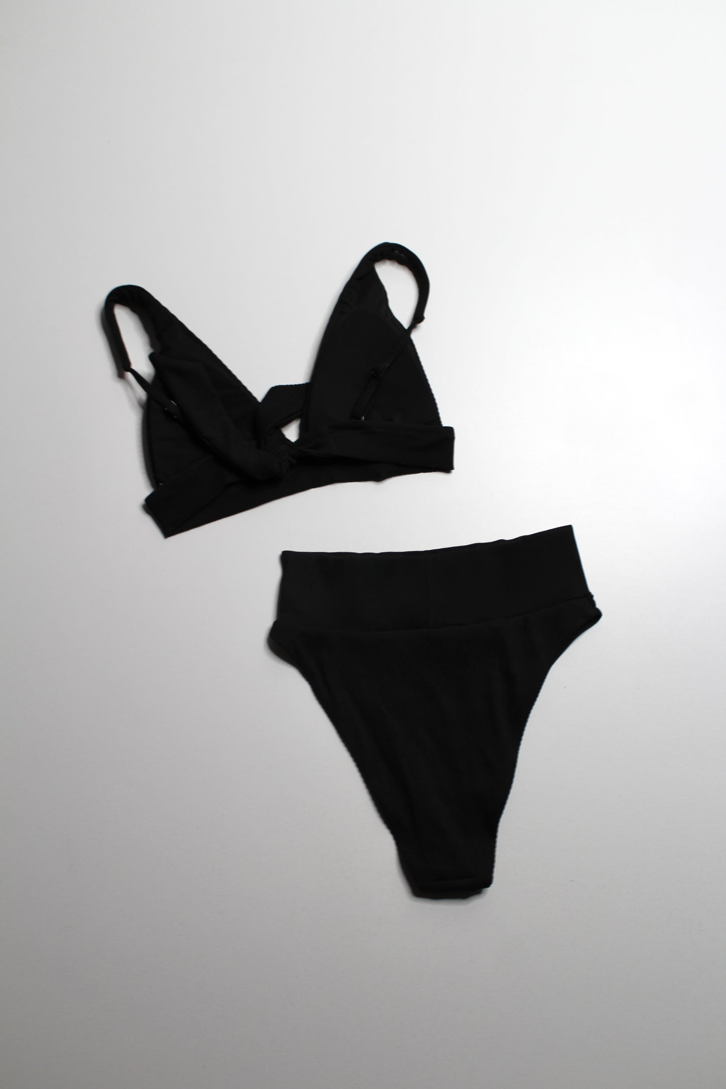 Aerie black ribbed high waisted cheeky bikini bottom (small) + long line triangle top (medium) *new without tags
