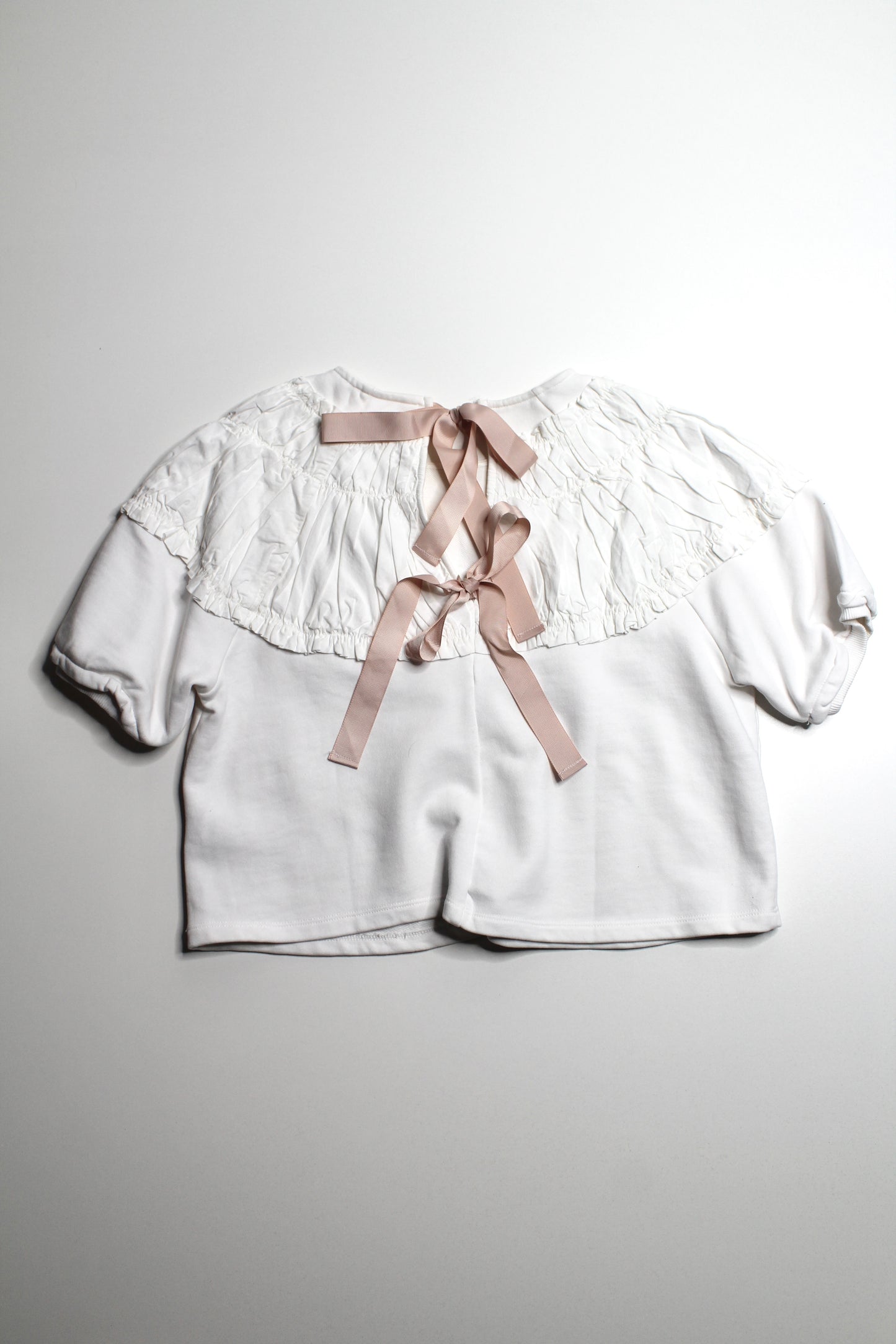 Anthropologie white tie back rusched short sleeve blouse, size xsmall (loose fit)