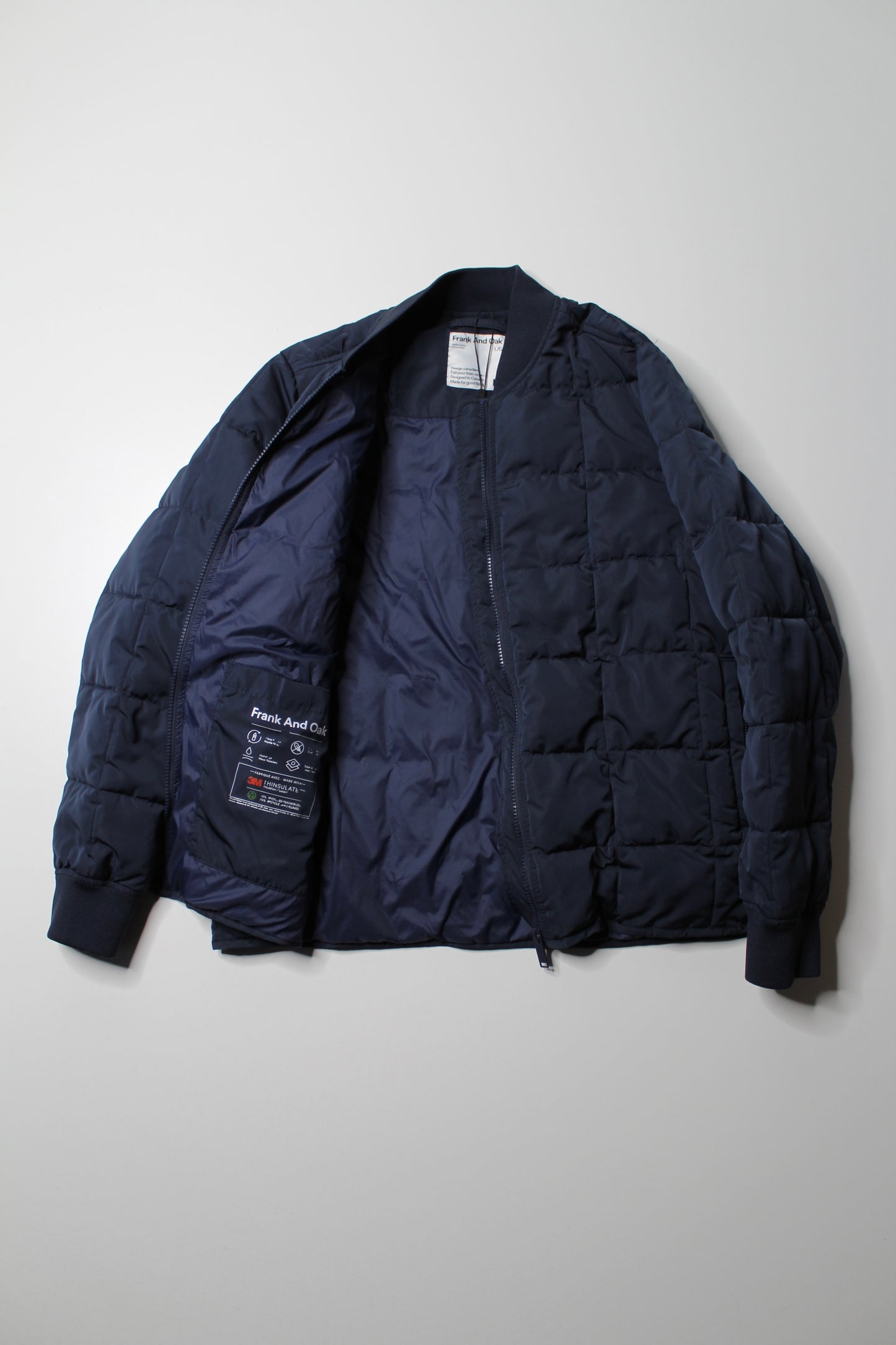 Frank And Oak navy quilted bomber jacket, size large (additional 20% off)