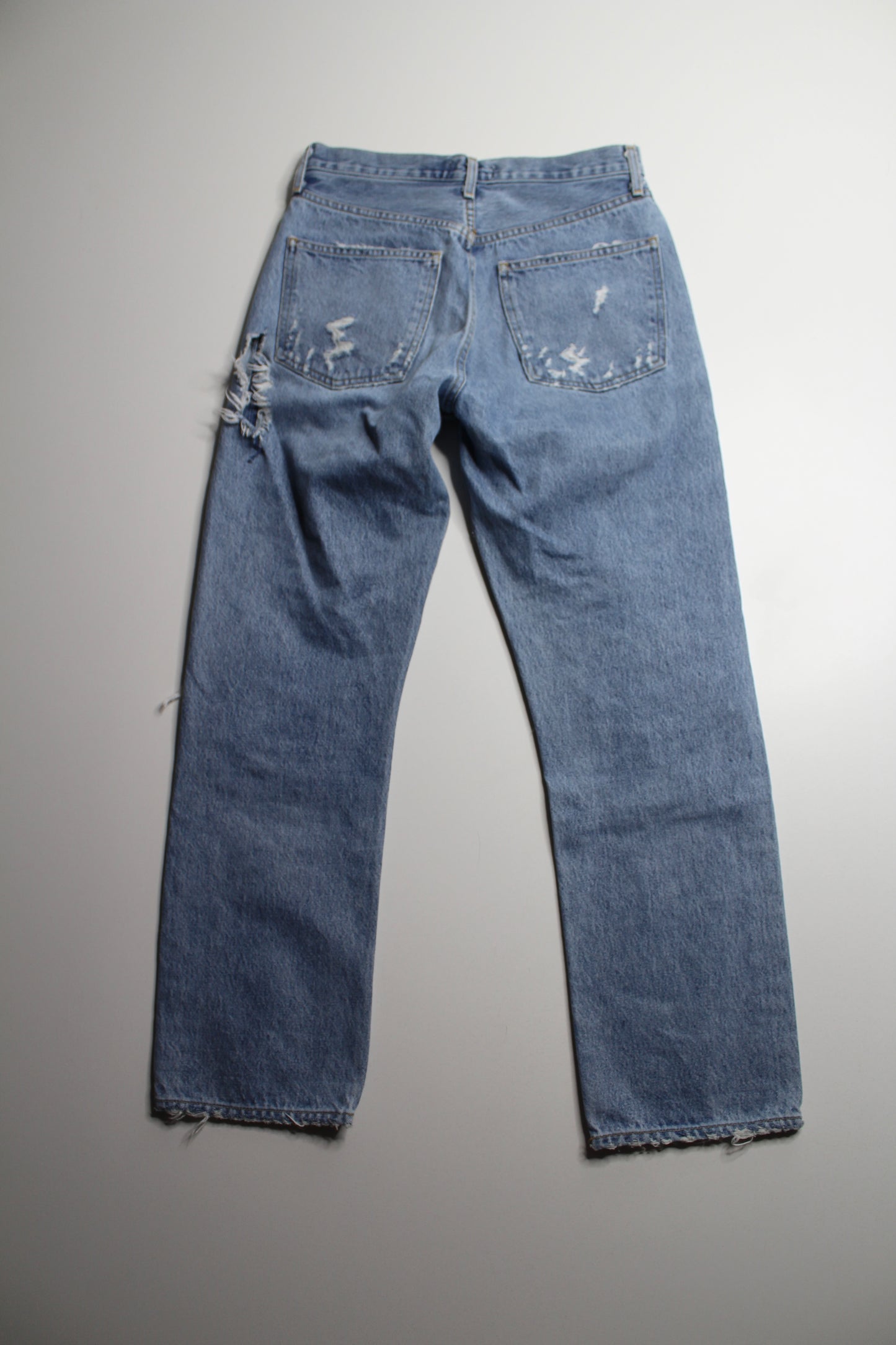AGOLDE distressed ‘90s’ straight leg blowout knees jeans, size 26