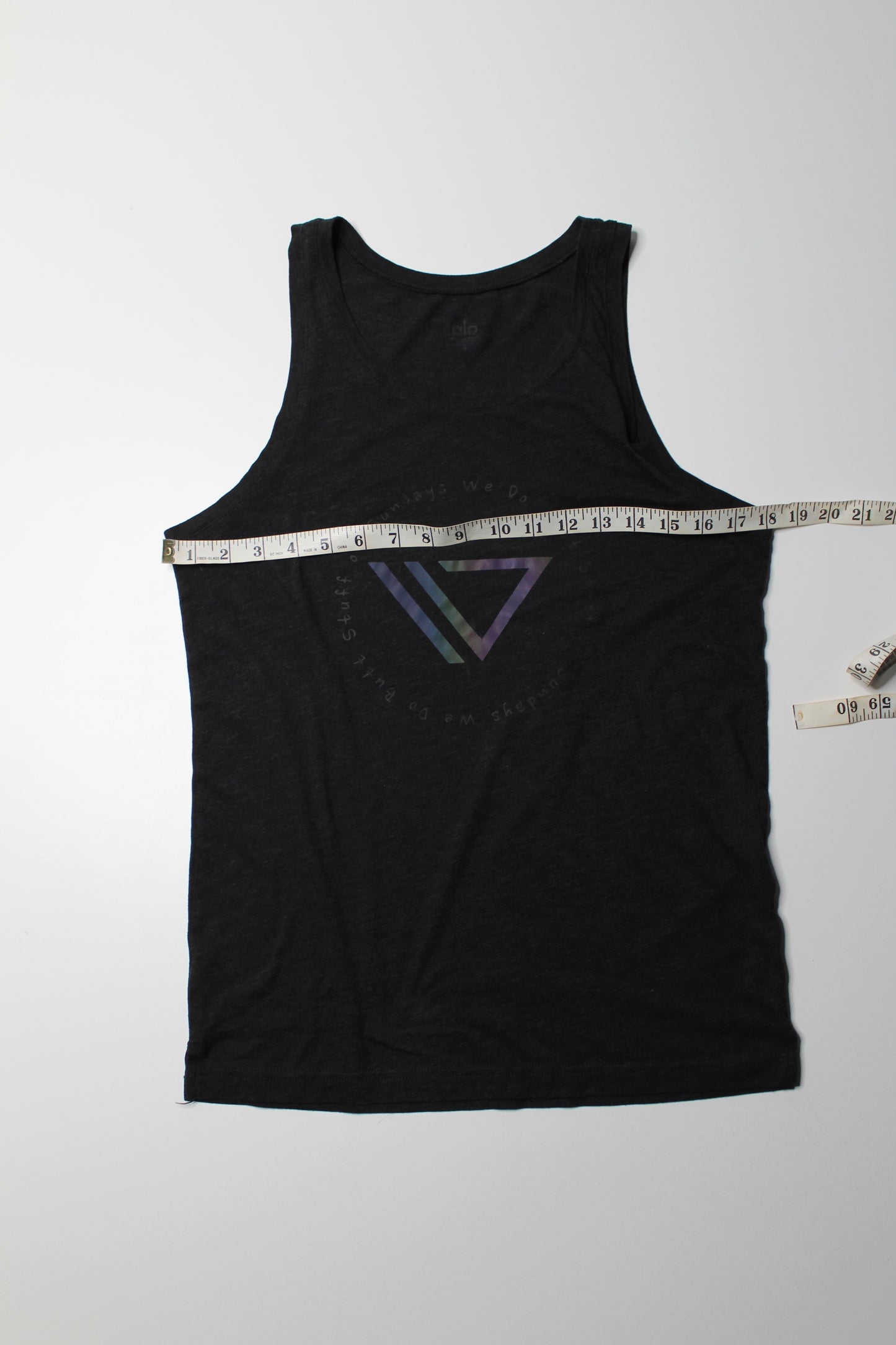 Alo Yoga black wash ‘on sundays we do butt stuff’ tank, size small