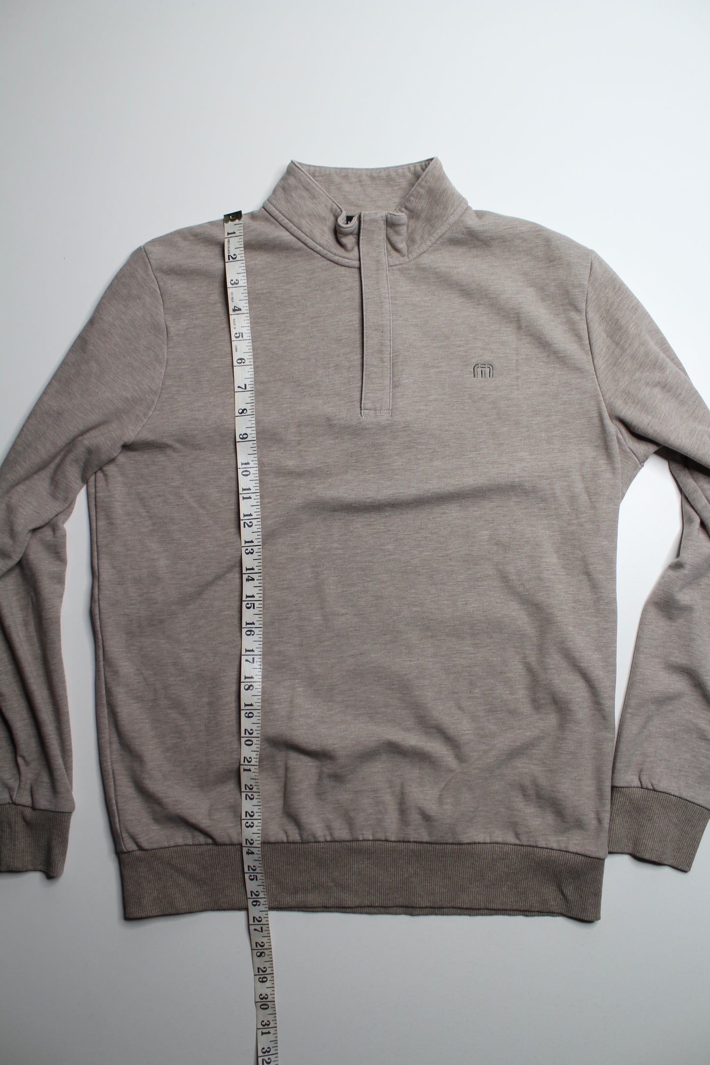 Travis Mathews MENS tan 1/4 zip long sleeve, size medium