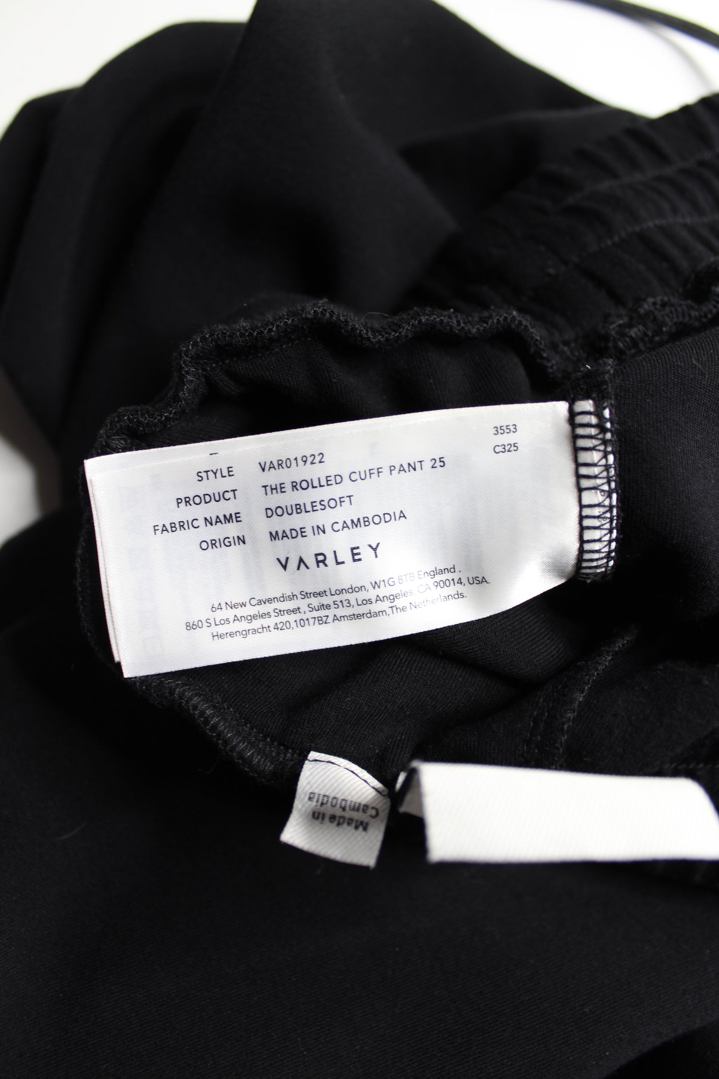 Varley black 'rolled cuff' double soft jogger, size medium *matching sweater available