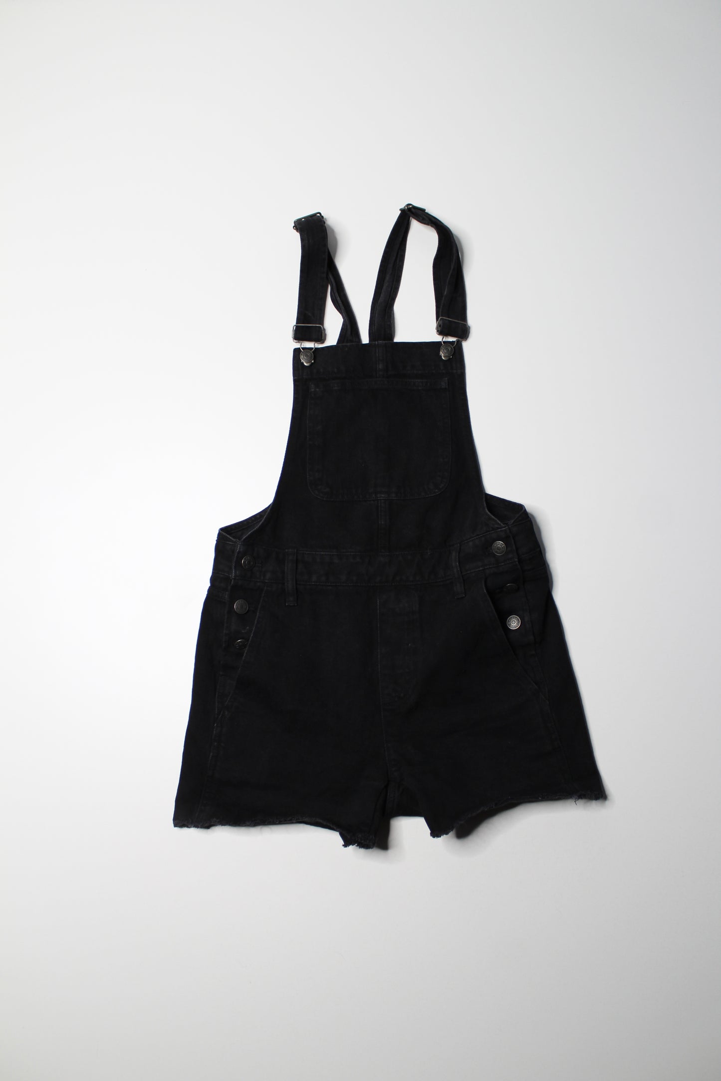 Madewell washed black shorts overalls, size xs