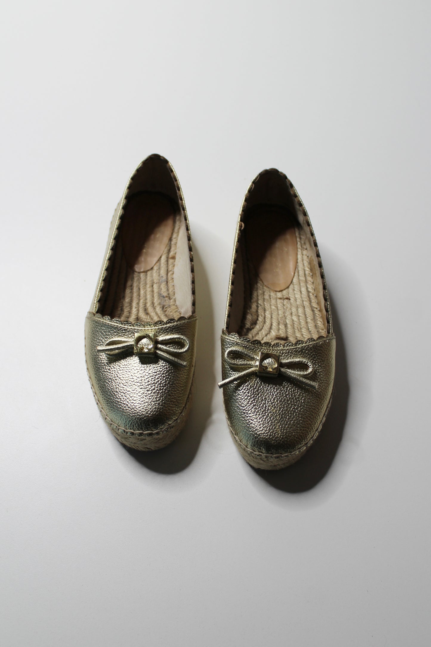 Kate Spade metallic gold ‘bow’ espadrilles slip on shoes, size 6 (fit like 6.5) (price reduced: was $58)