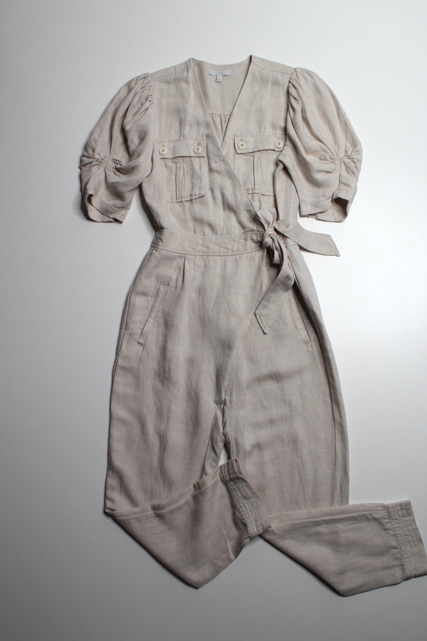 JOIE beige ‘Leroy’ linen ruffle sleeve jumpsuit, size small