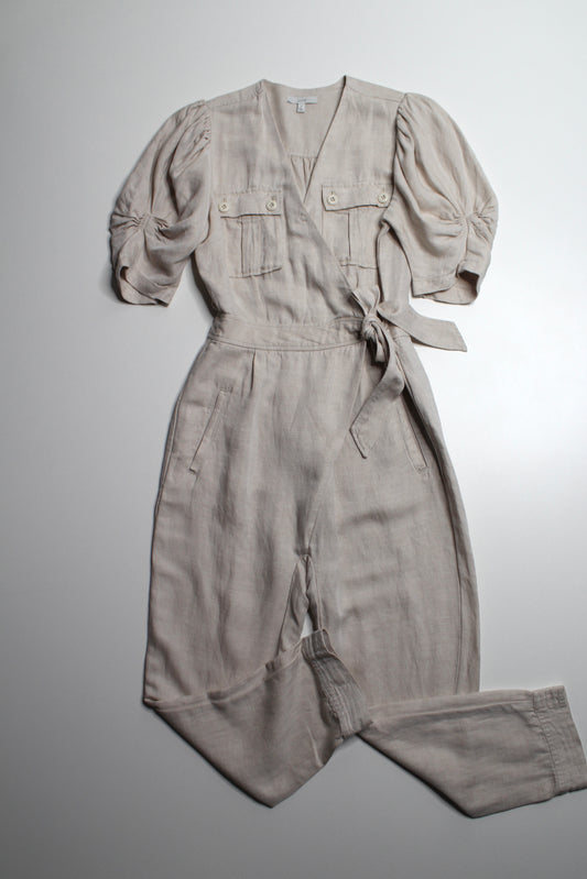 JOIE beige ‘Leroy’ linen ruffle sleeve jumpsuit, size small