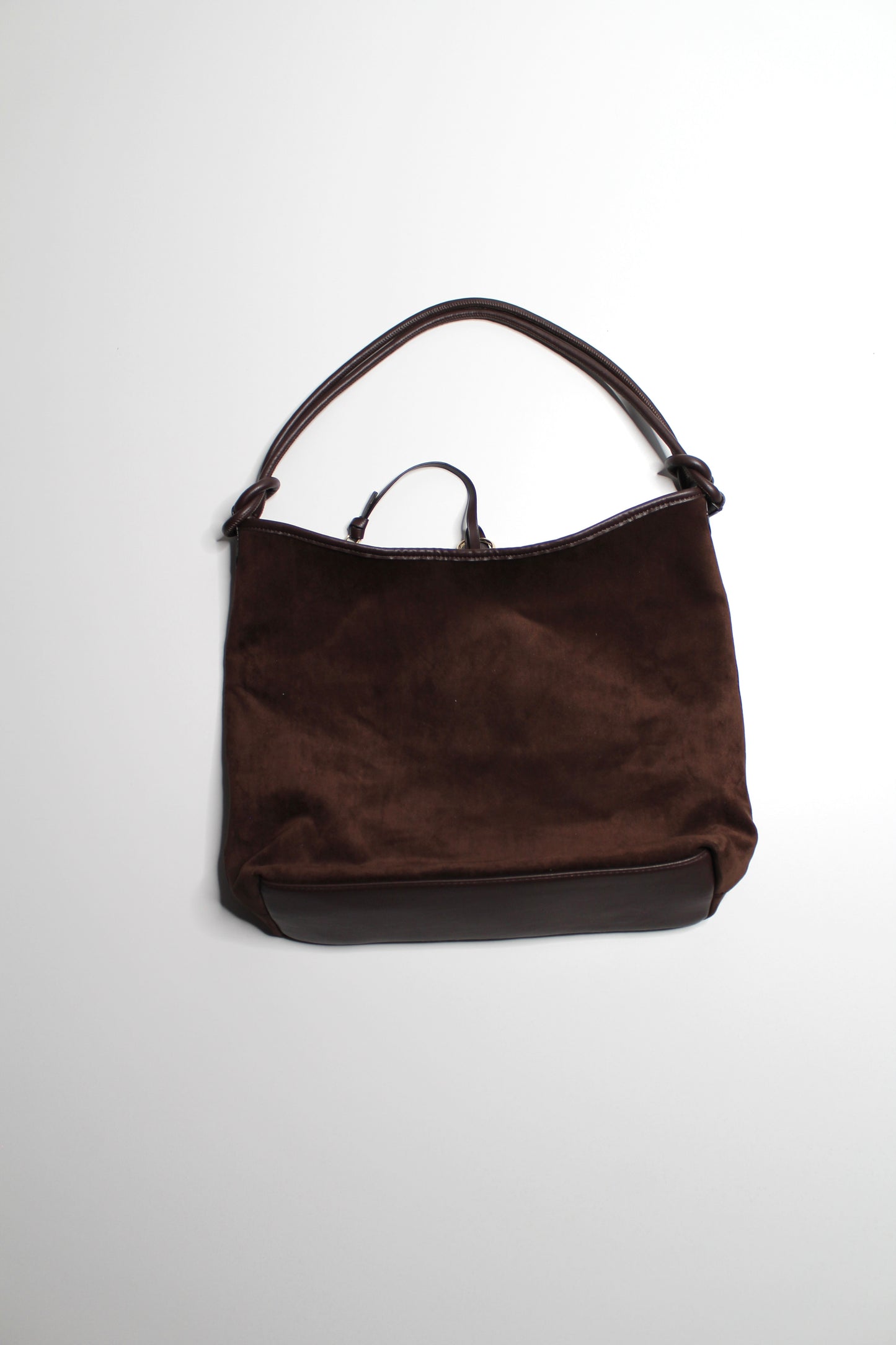 Anthropologie Mali + Lili chocolate knotted faux suede tote bag