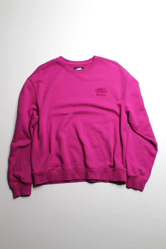 Roots fuchsia ‘cooper’ crewneck sweatshirt, size small (relaxed fit)