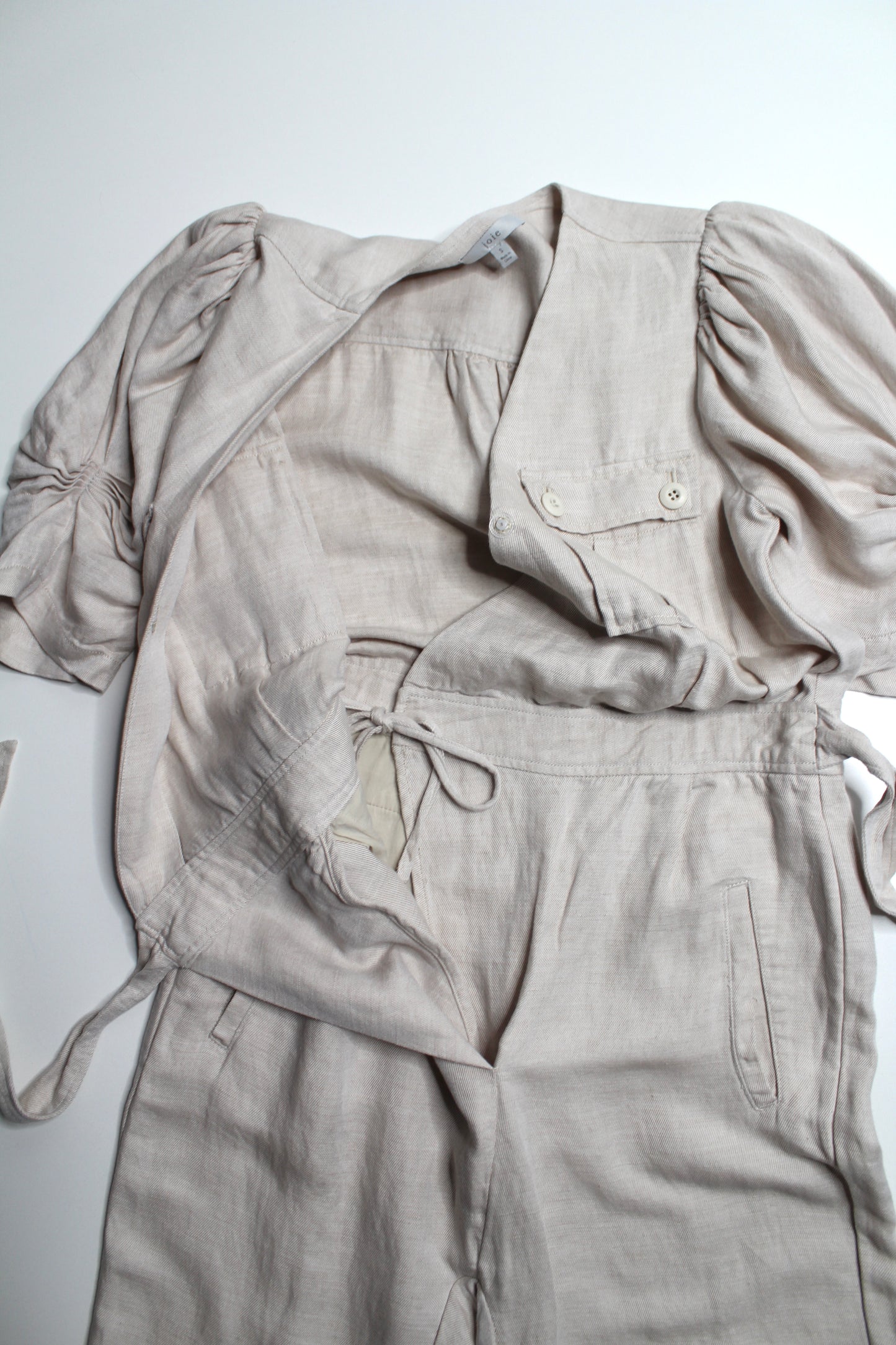 JOIE beige ‘Leroy’ linen ruffle sleeve jumpsuit, size small