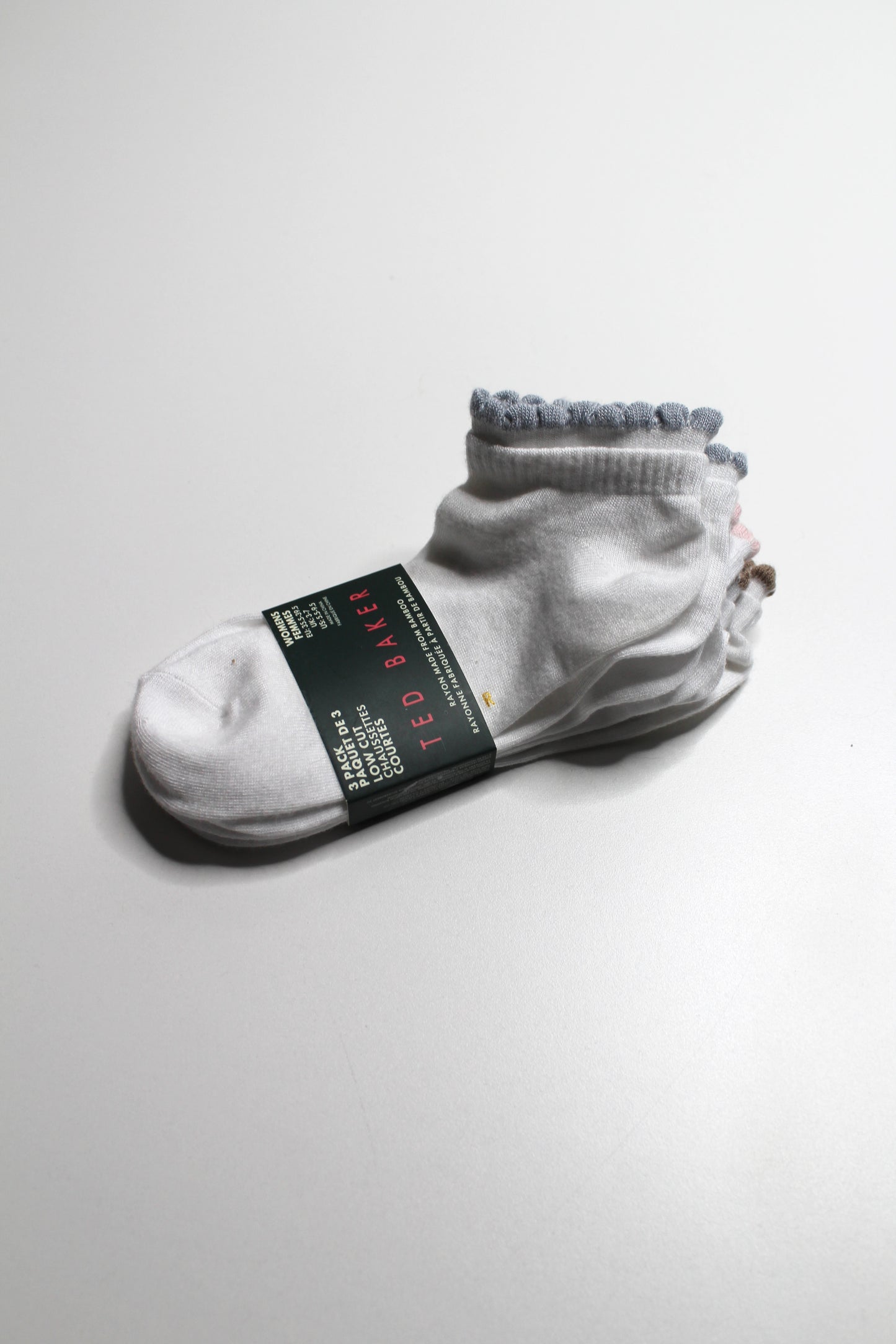 Ted Baker 3 pack double cuff ankle socks, size 5.5-9.5 *new with tags