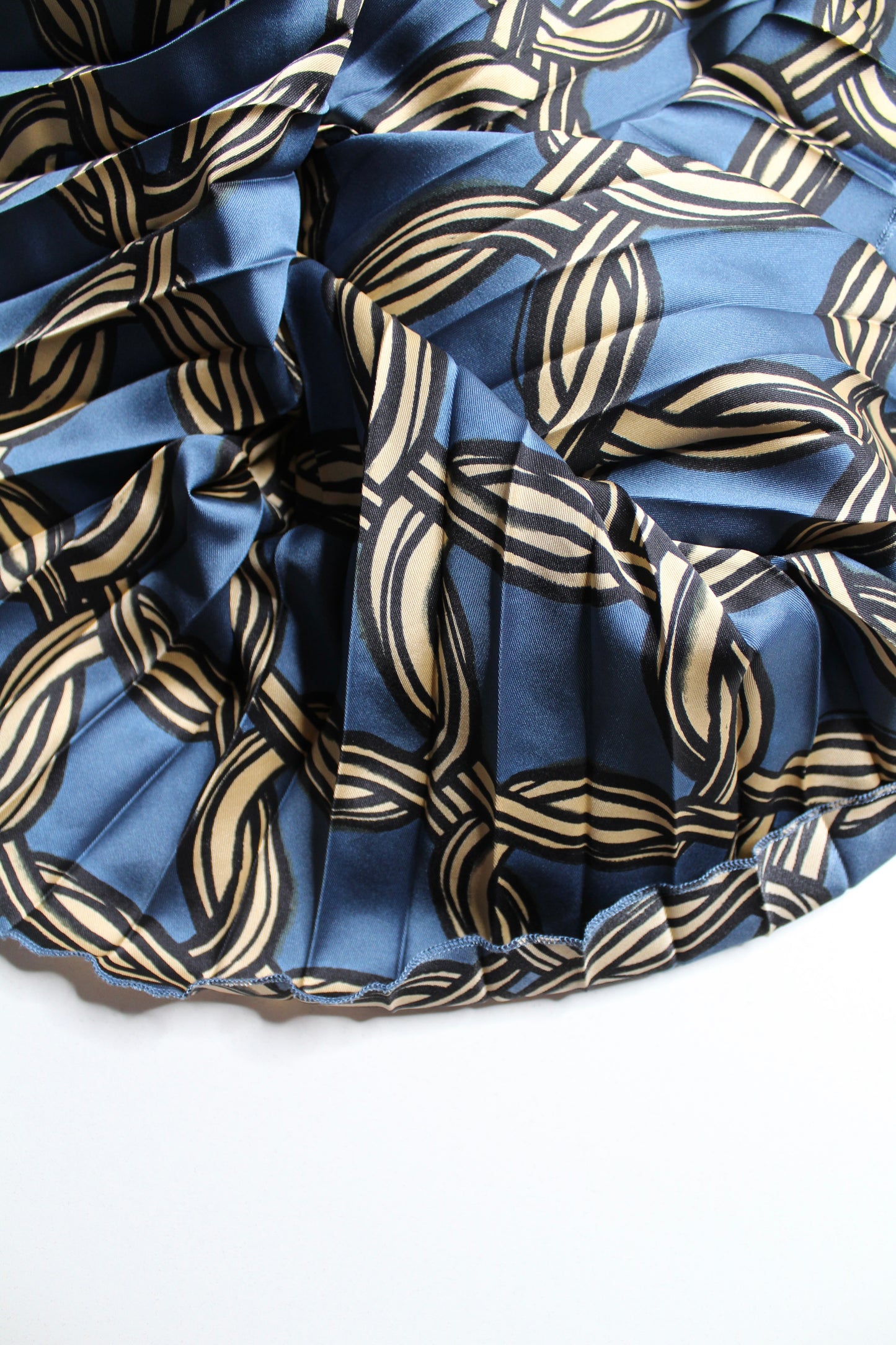 MNG blue/gold pleated midi skirt, size xsmall