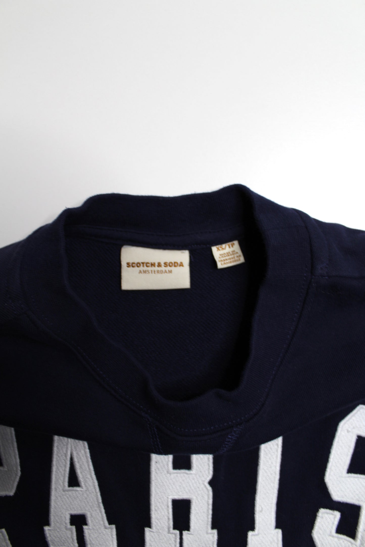 Anthropologie Scotch & Soda navy PARIS sweatshirt, size xs (relaxed fit)