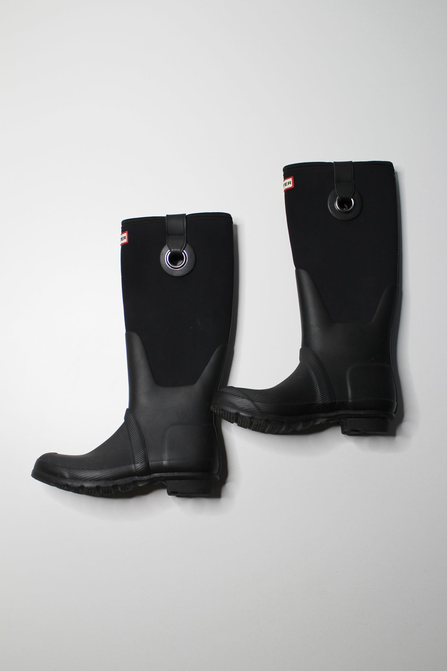 Hunter black rubber/neoprene rain boots, size 8 (EU39)