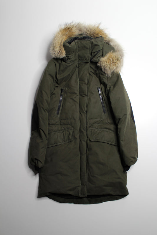 SOIA & KYO dark green parka with fur trim removable hood, size xs (sale: was $160)