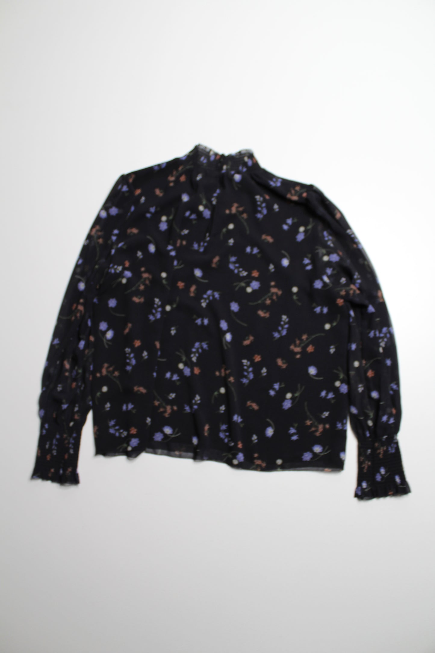 Aritzia Wilfred black floral 'valencia' pullover semi sheer blouse, size medium (flowy fit)