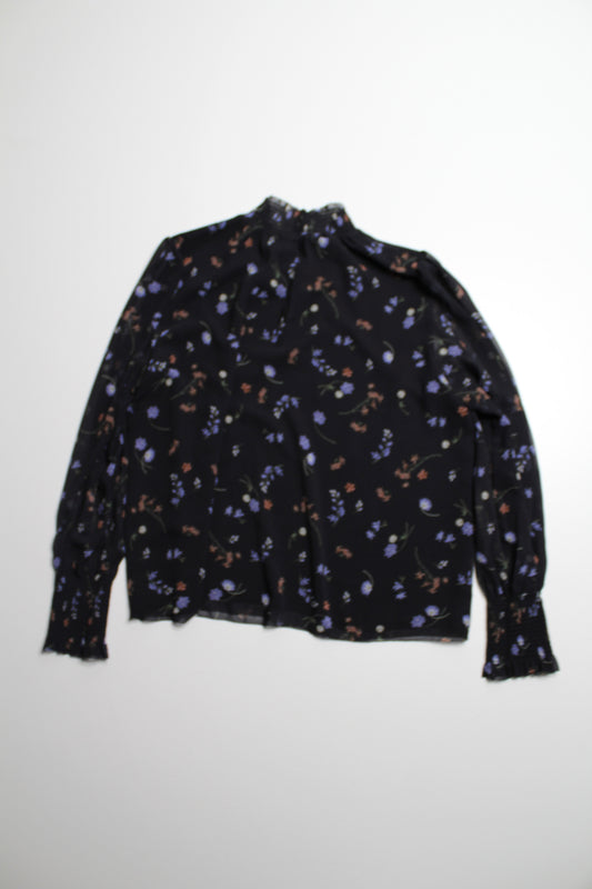 Aritzia Wilfred black floral 'valencia' pullover semi sheer blouse, size medium (flowy fit)