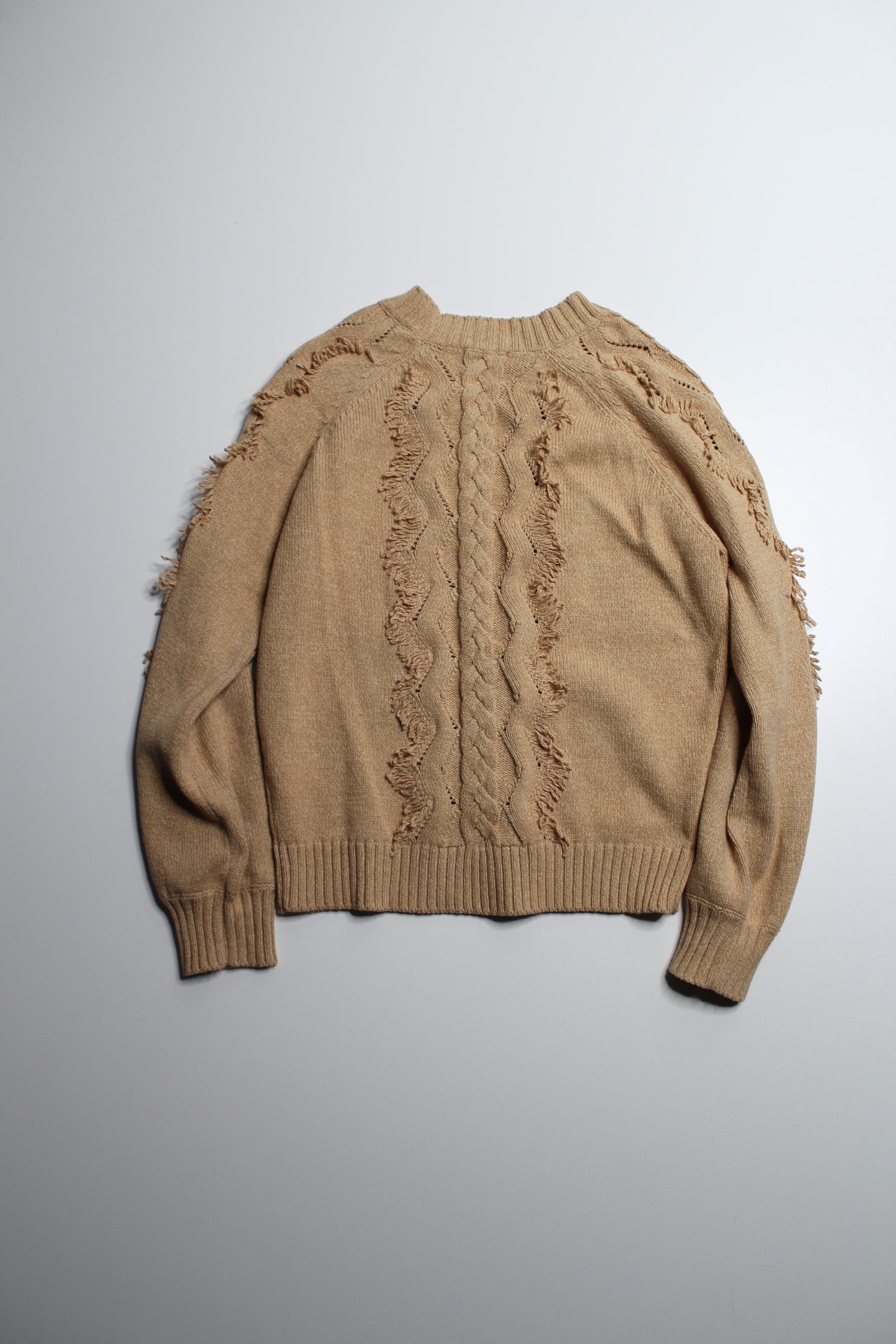 Rails camel ‘Francis fringe’ cable knit sweater, size small