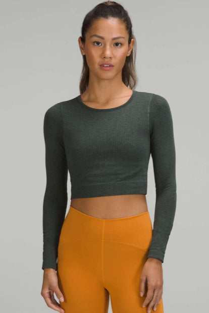 Lululemon smoked spruce ‘ebb to street’ long sleeve, size 4 *cropped length