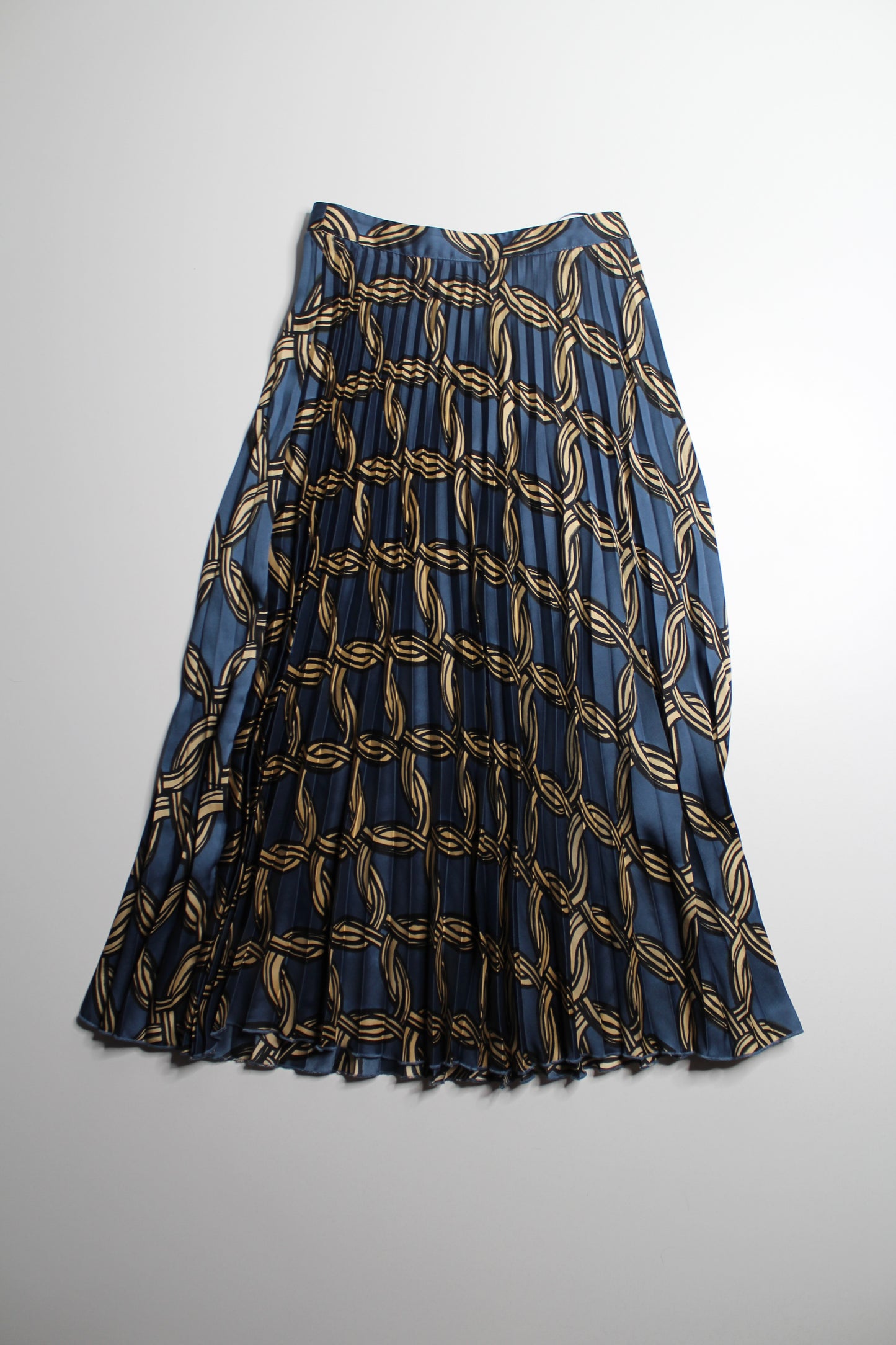 MNG blue/gold pleated midi skirt, size xsmall
