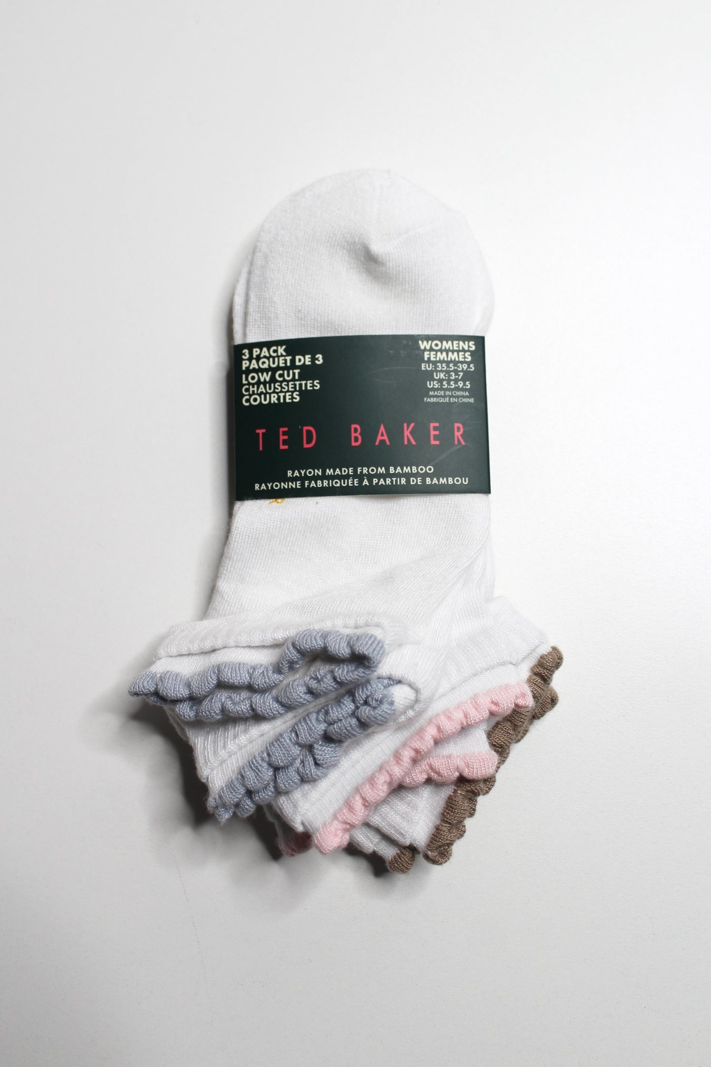 Ted Baker 3 pack double cuff ankle socks, size 5.5-9.5 *new with tags