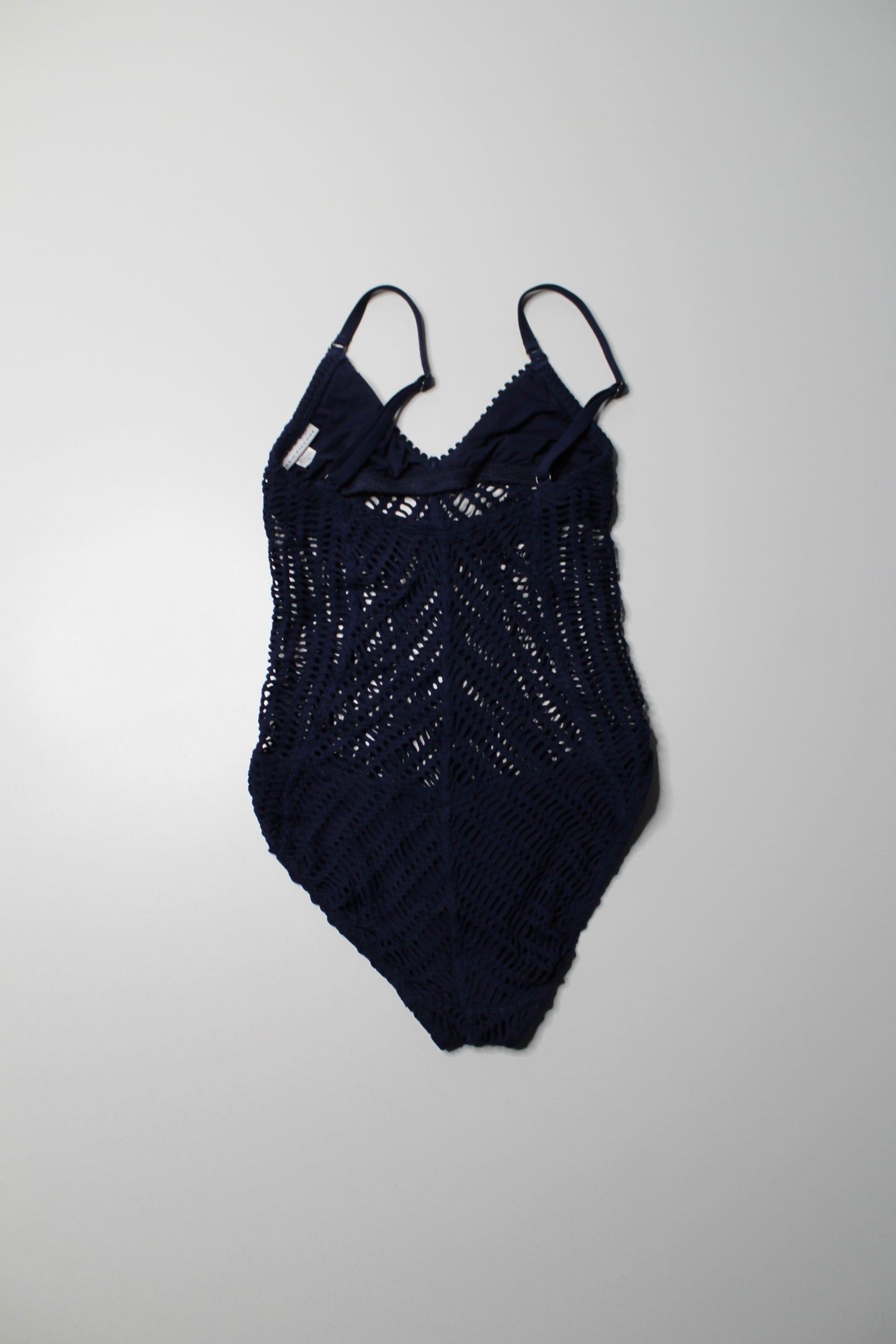 Robin Piccone navy ‘sophia’ crochet one piece swimsuit, size 4