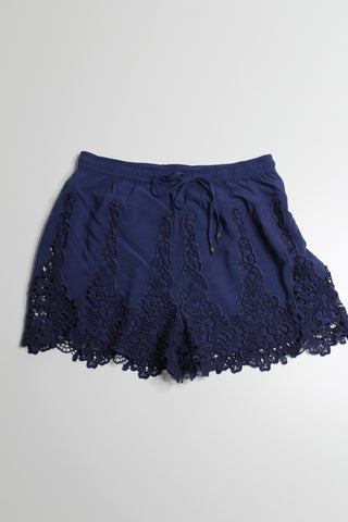 Anthropologie Elevenses blue scallop lace trim shorts, size xs (loose fit)