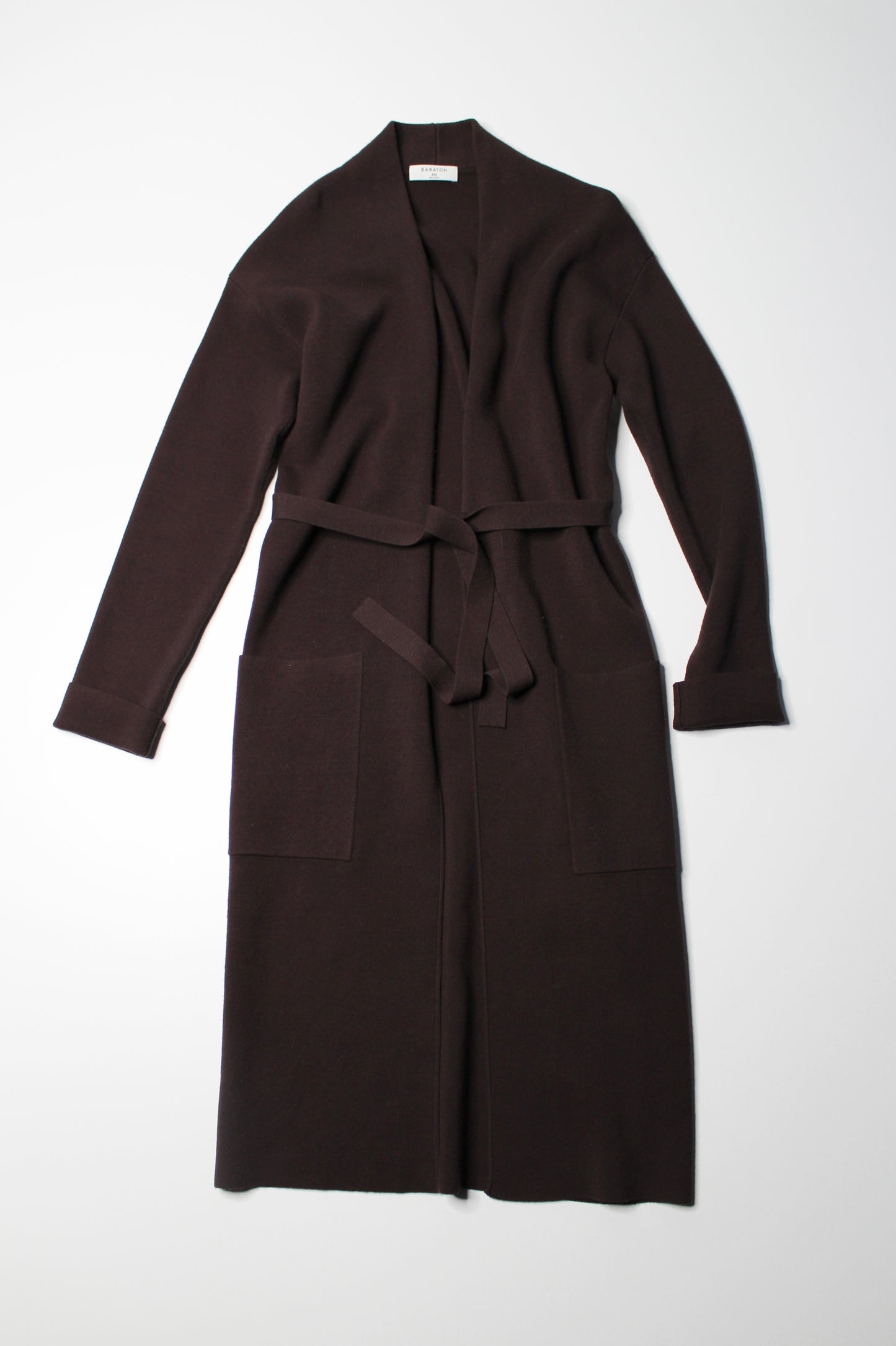 Aritzia Babaton brown 'ty' long open front cardigan, size xxs (relaxed fit)