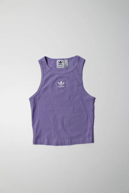 Adidas purple cropped ribbed tank, size xs
