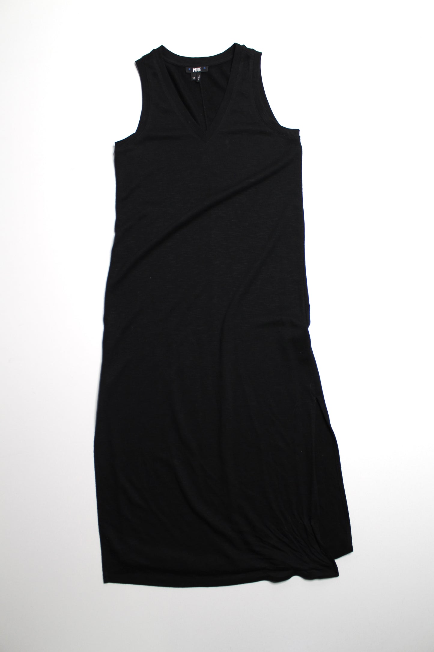 Paige black midi side slit tank dress, size xs (relaxed fit)