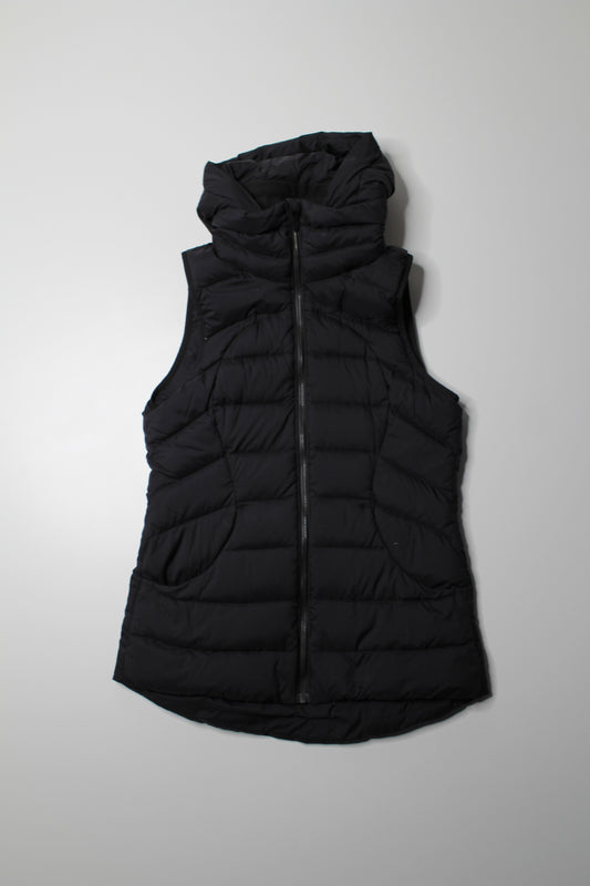 Lululemon black puffer vest with hood, size 6