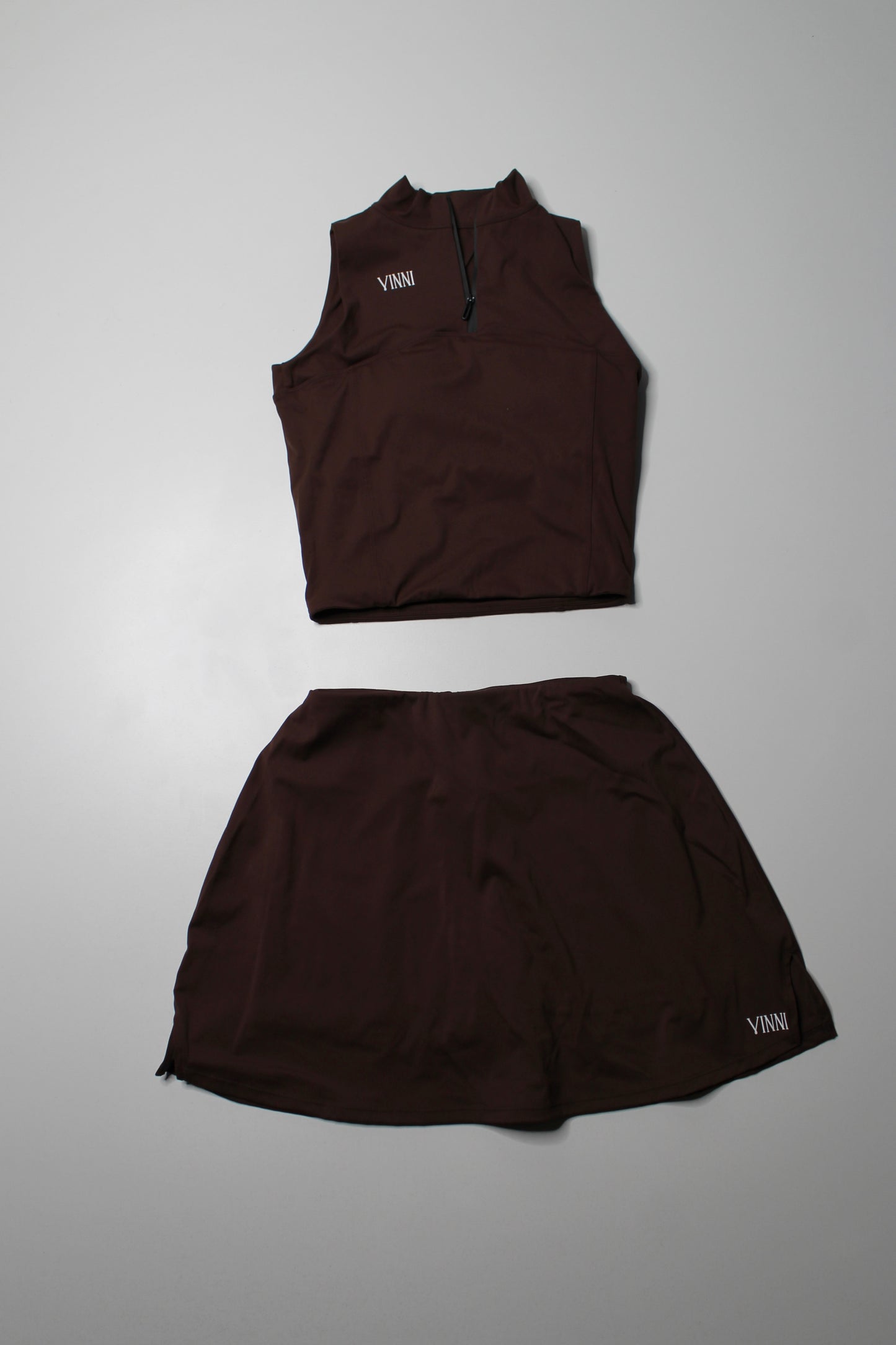 Vinny The Label dark brown 'Serena' skort + matching 'Hailey' tank set, size medium