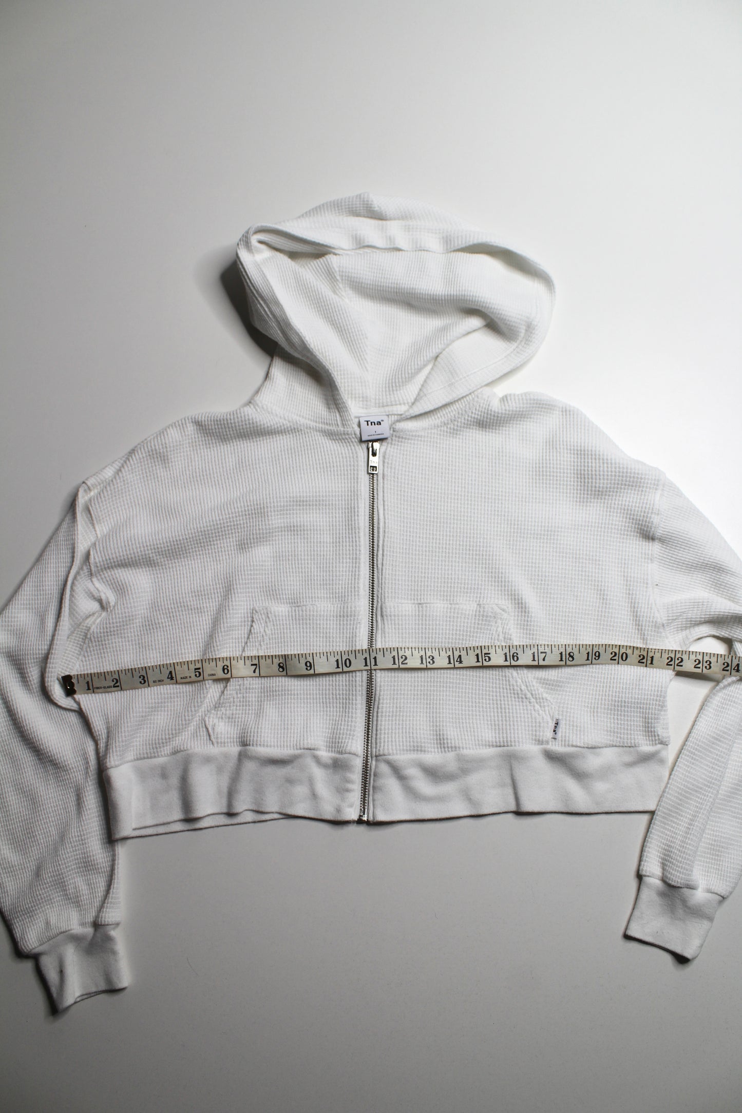 Aritzia TNA white waffle zip up hoodie, size 1 (size small, oversized)