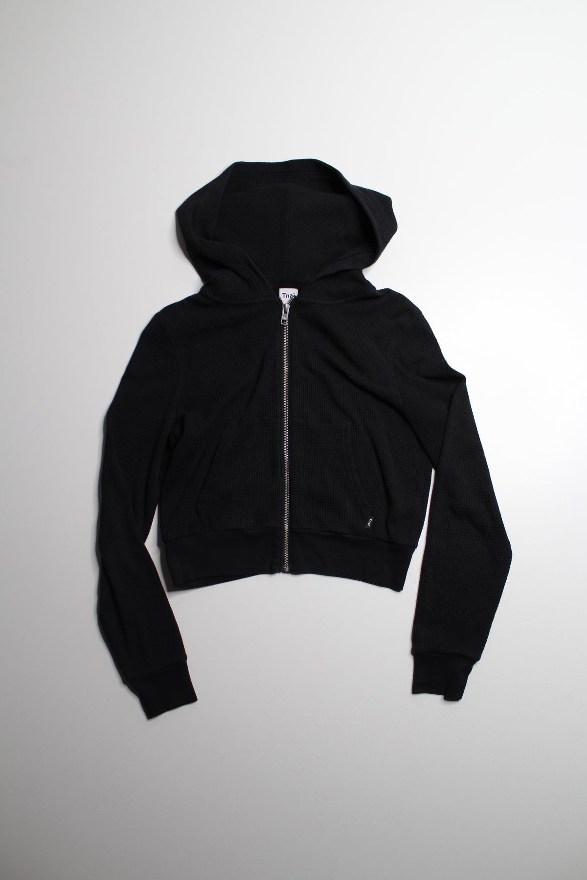 Aritzia TNA black waffle zip up hoodie, size small