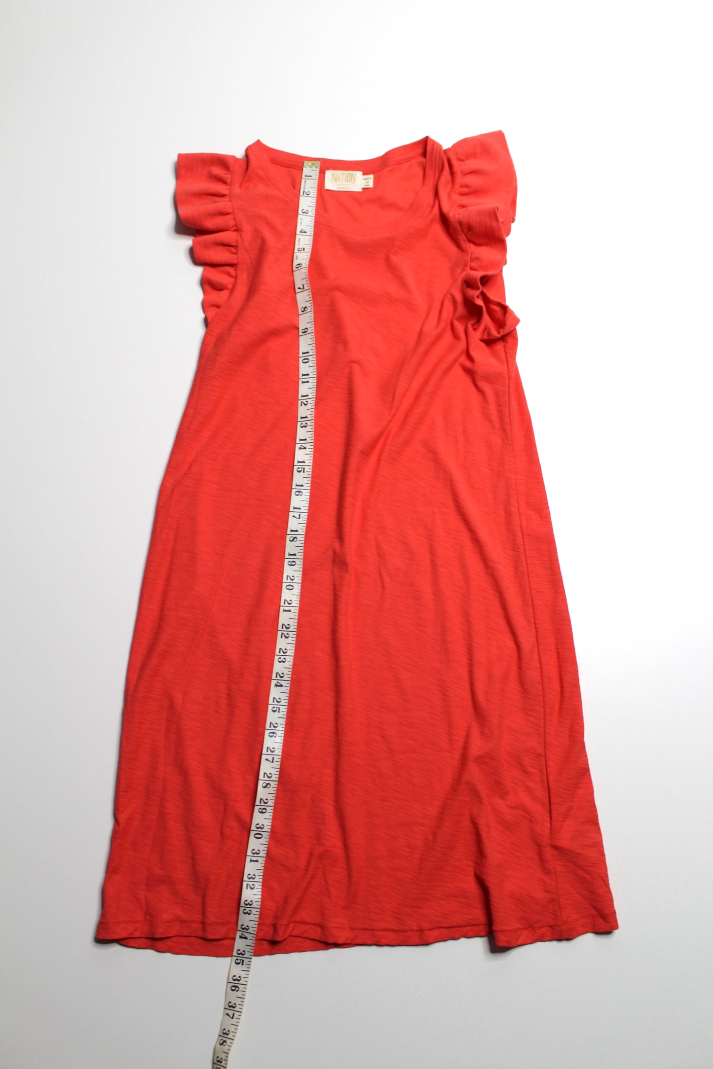 Nation deep orange ruffle t shirt dress, size medium
