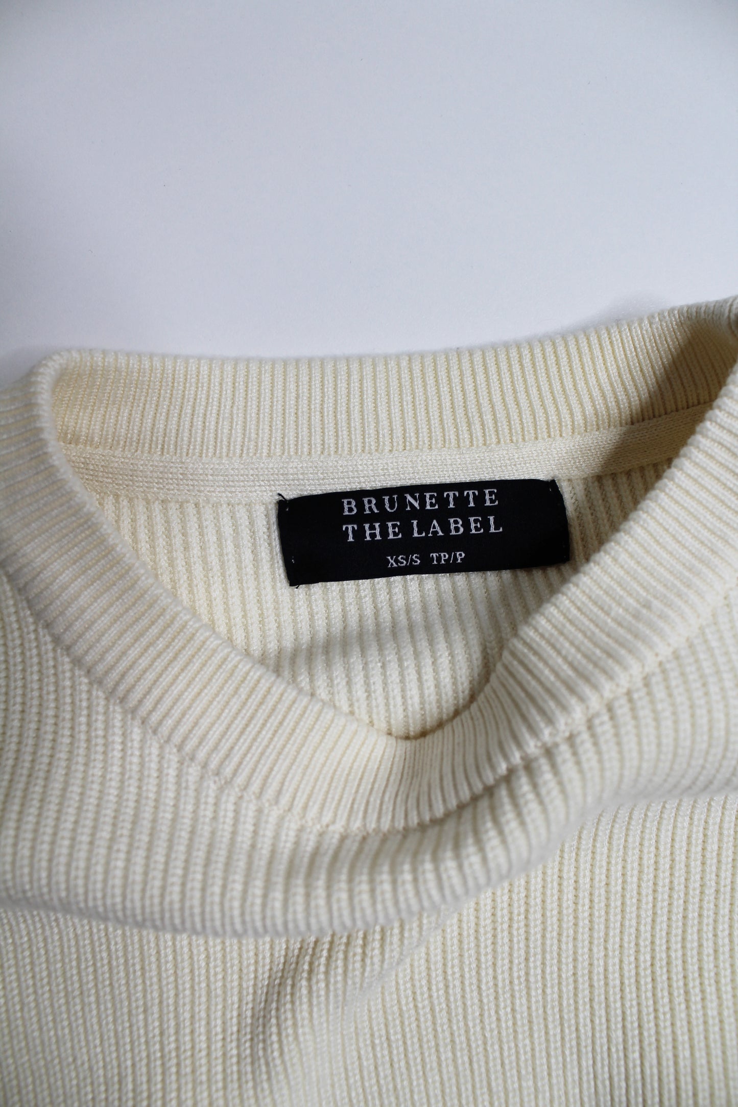 Brunette The Label cream ribbed knit crew sweater, size xs/s (loose fit)