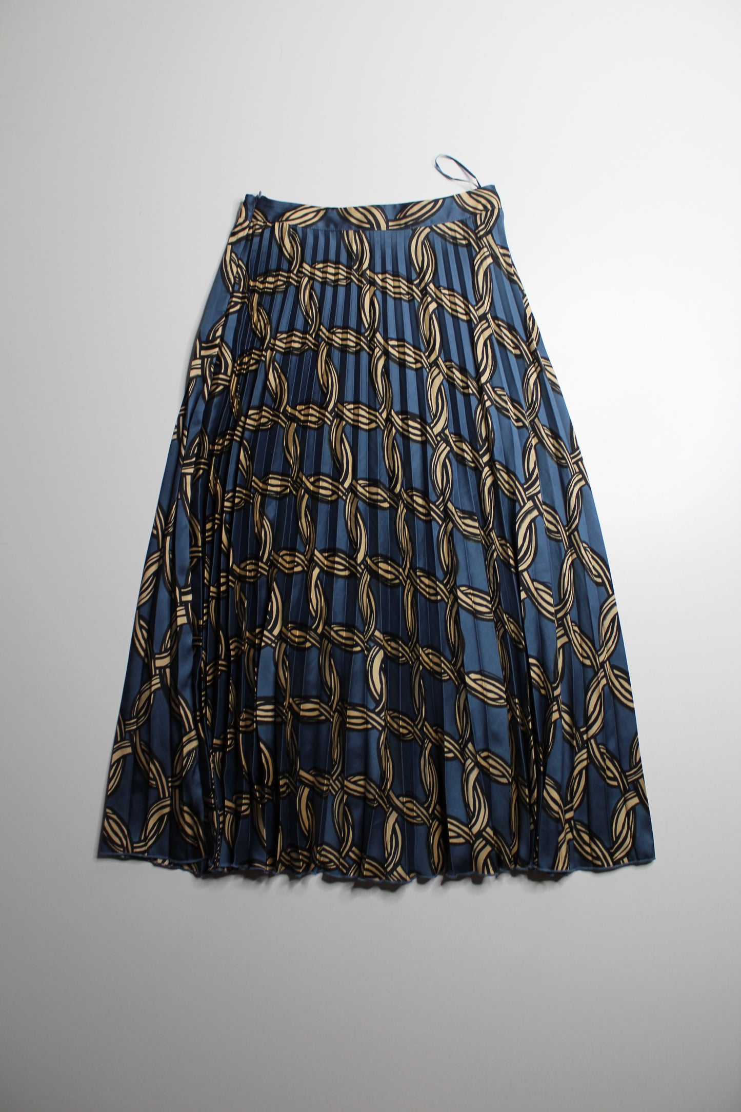 MNG blue/gold pleated midi skirt, size xsmall