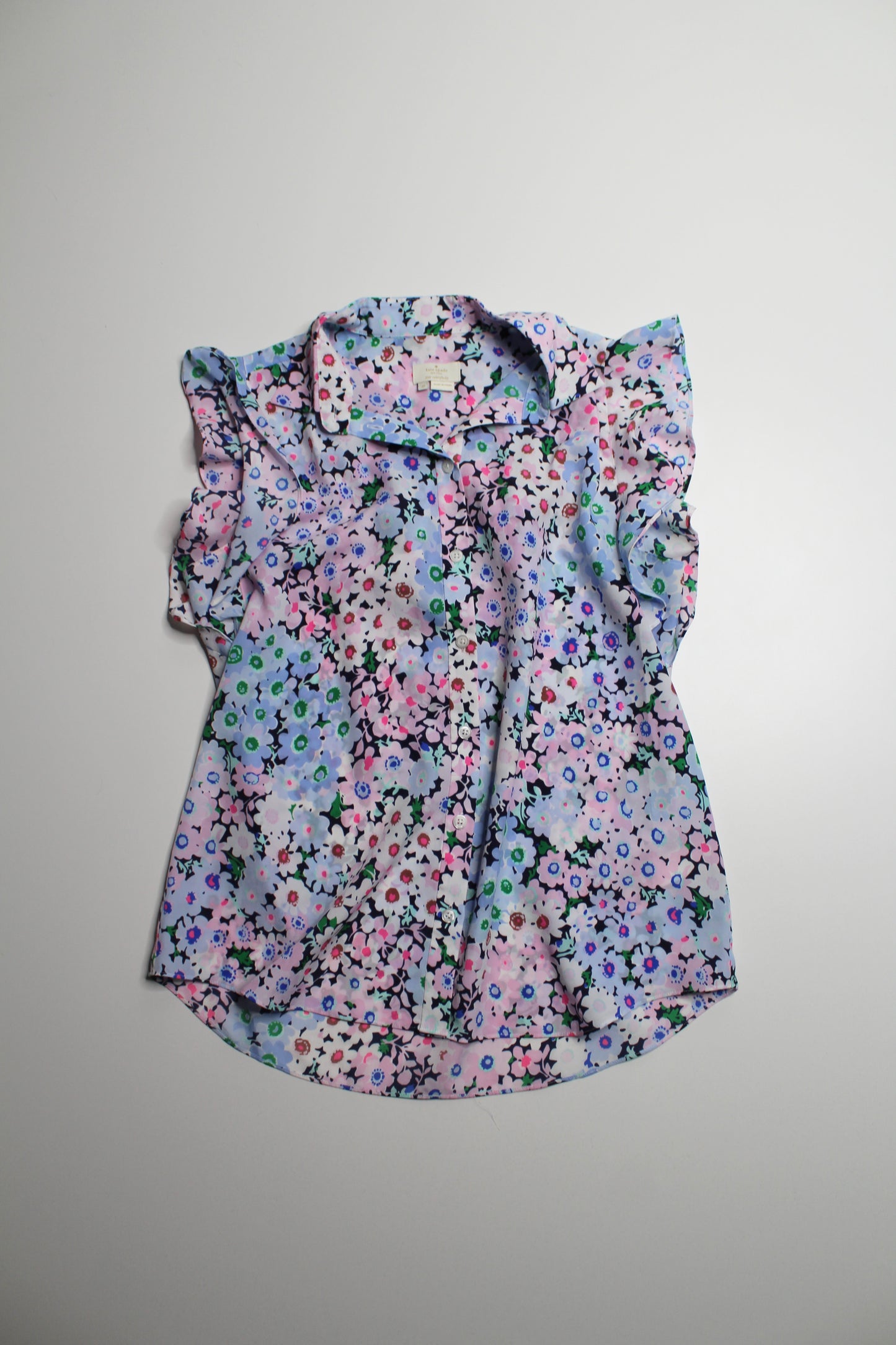 Kate Spade short sleeve button front floral blouse, size medium