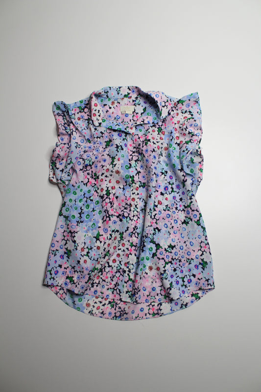 Kate Spade short sleeve button front floral blouse, size medium