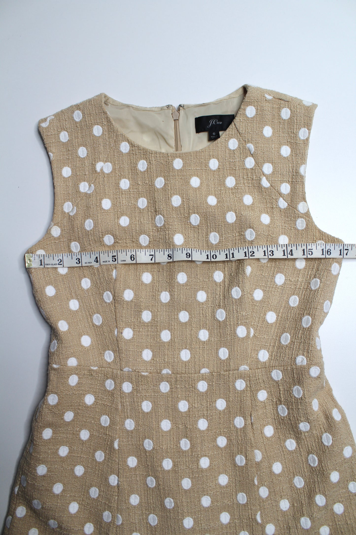 J.CREW beige/white ‘Marcy’ polka dot tweed dress, size 6