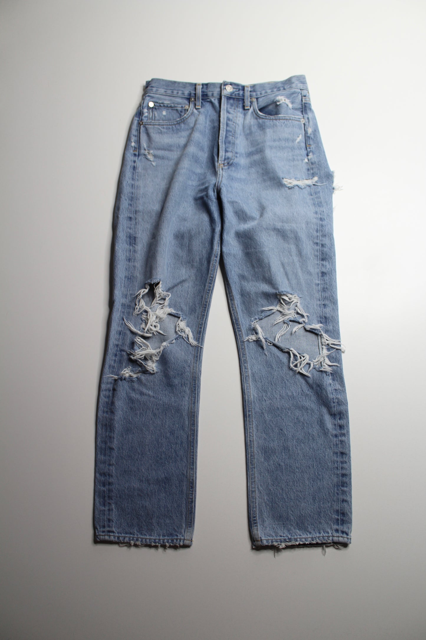 AGOLDE distressed ‘90s’ straight leg blowout knees jeans, size 26